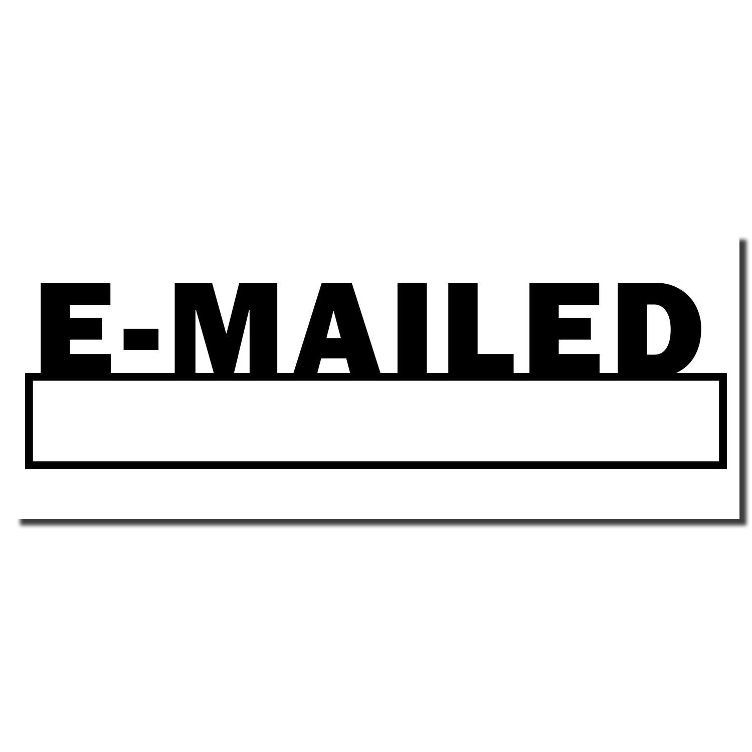 E-MAILED stamp icon with bold black letters and blank message bar, indicating an email sent or delivered status.