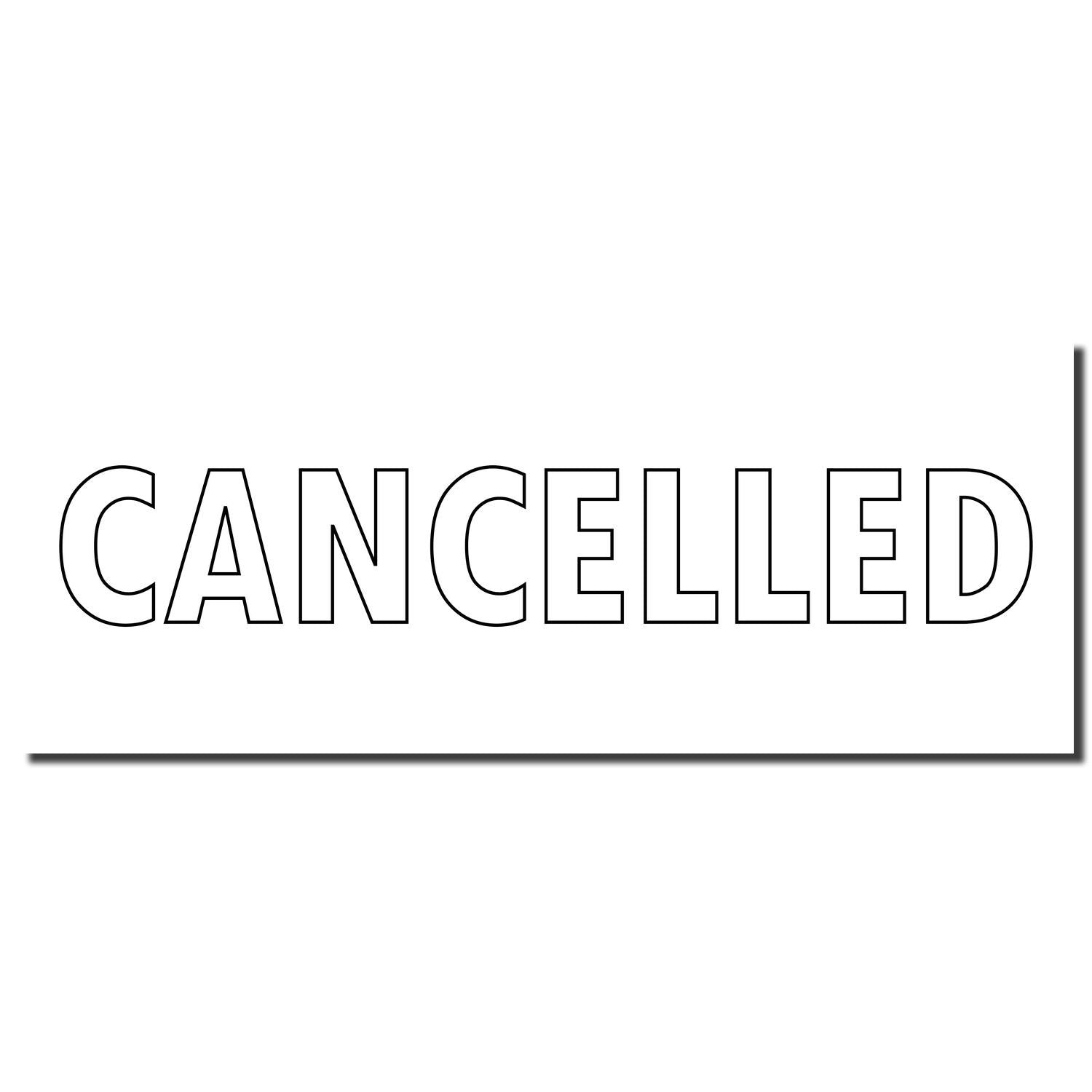 CANCELLED text sign on white background, indicating an event or service has been canceled.