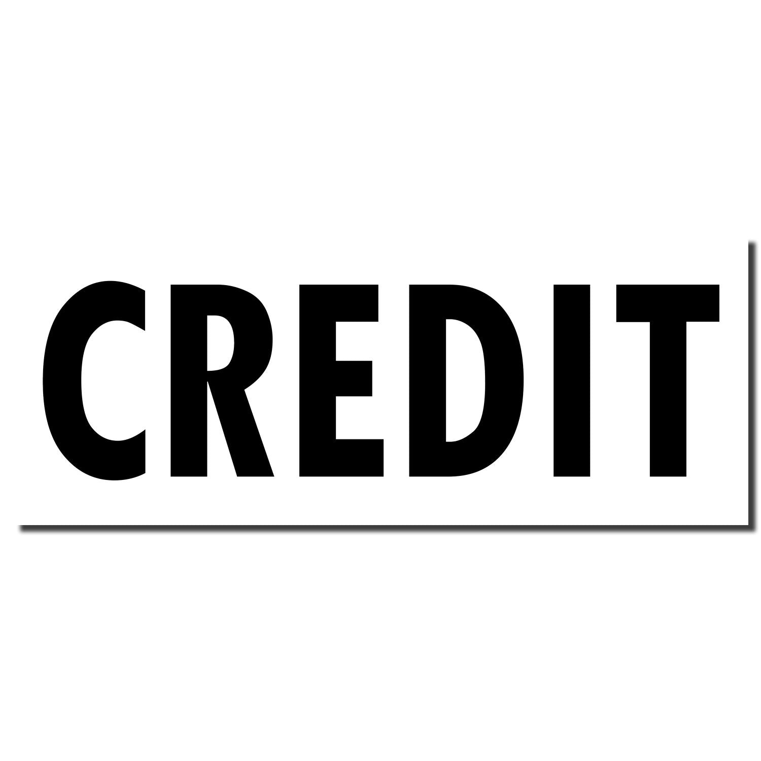 Bold black CREDIT text on white background, highlighting the credit payment option for invoices and card transactions.