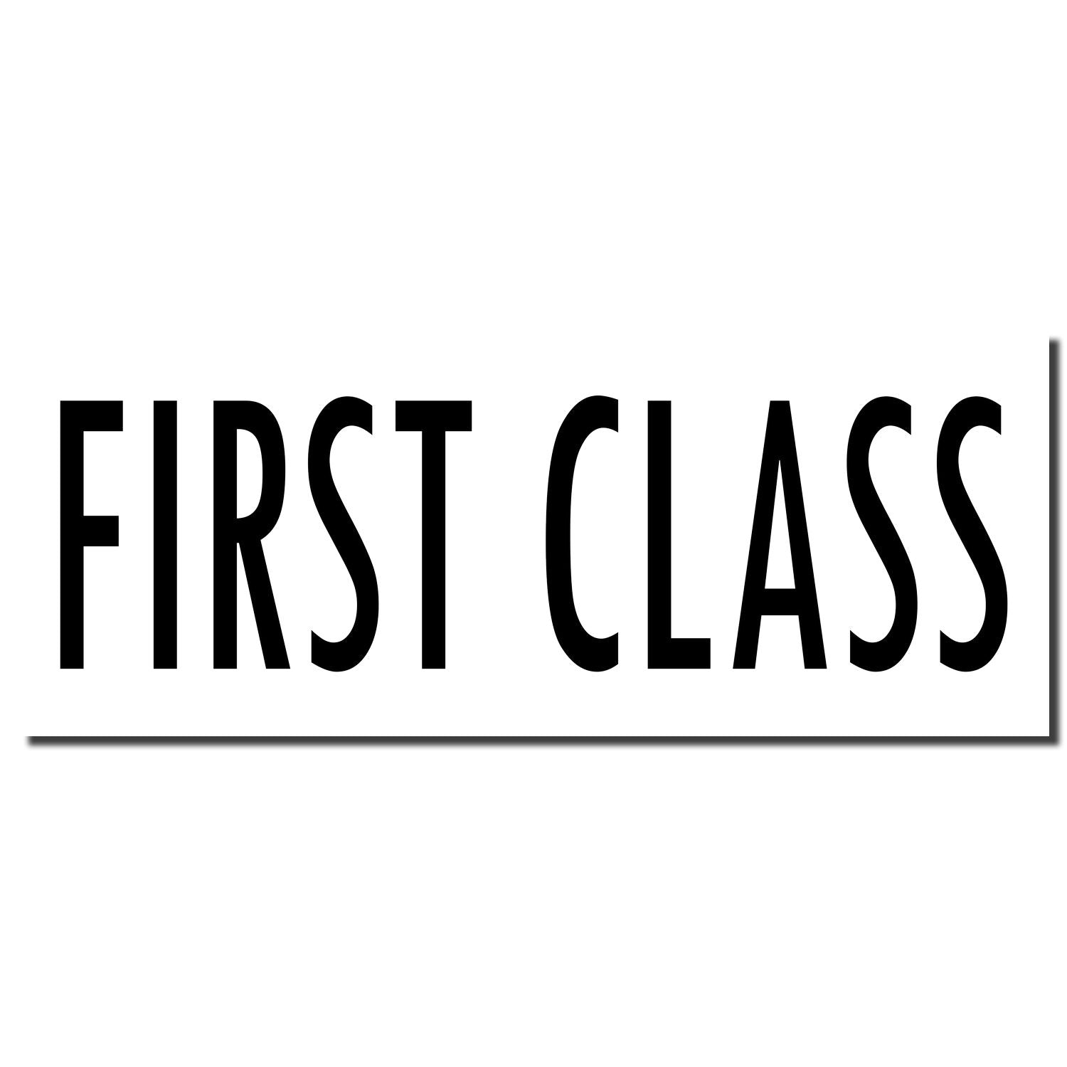 First Class sign in bold black typography on a white background, indicating premium seating or service branding.