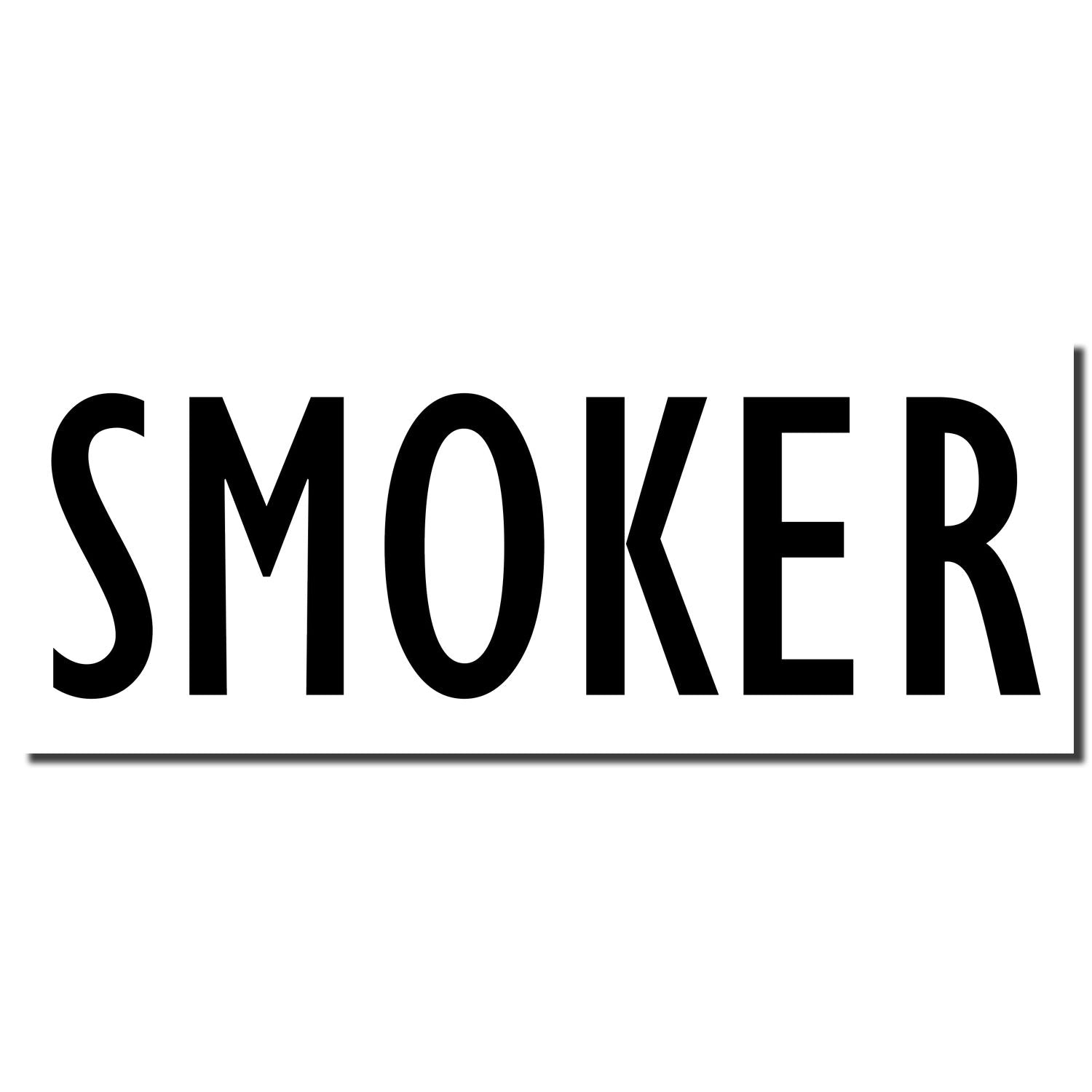 SMOKER sign in bold black lettering on a white background, indicating a smoking area or smoker product.