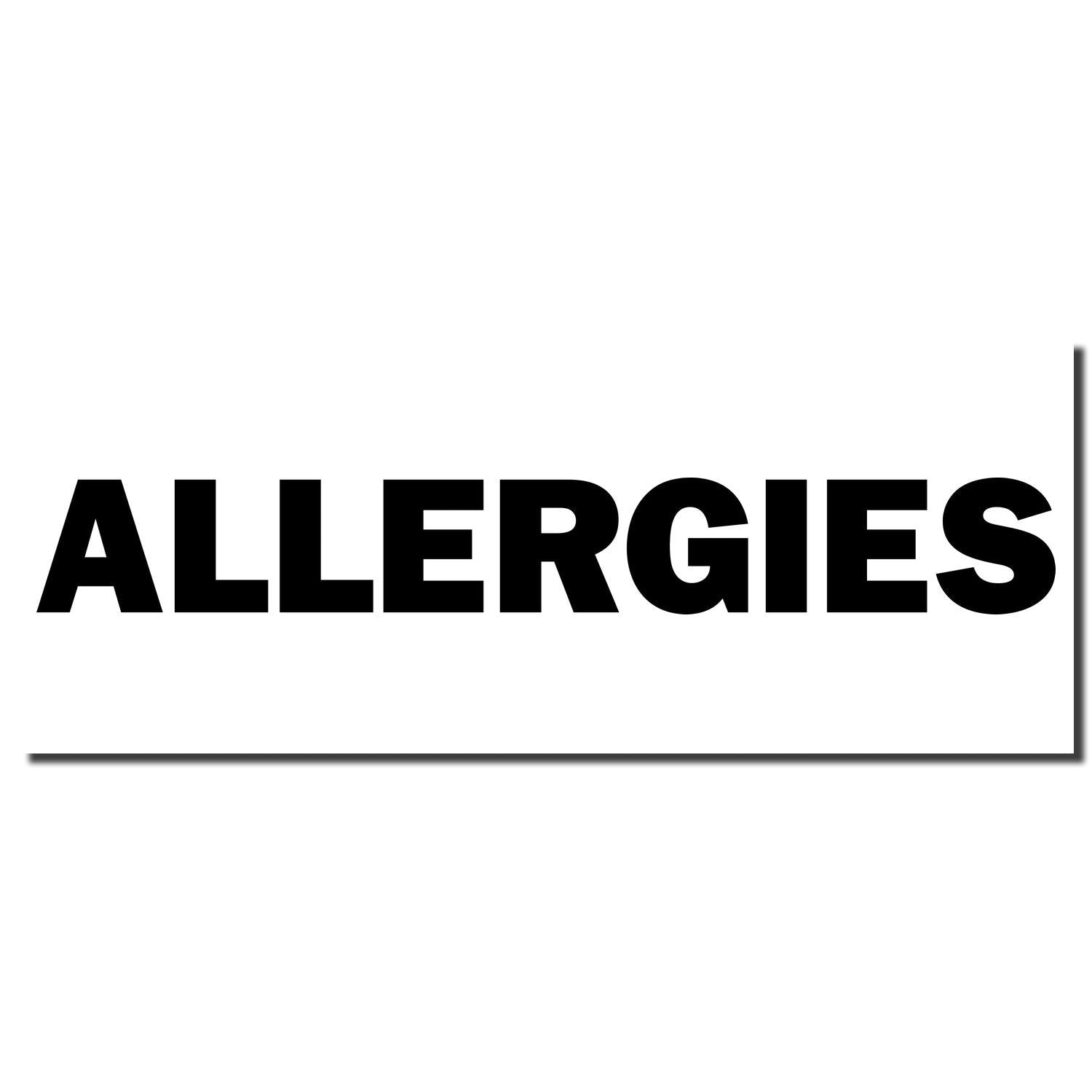 Bold black ALLERGIES text on a white background, allergy awareness sign or label.