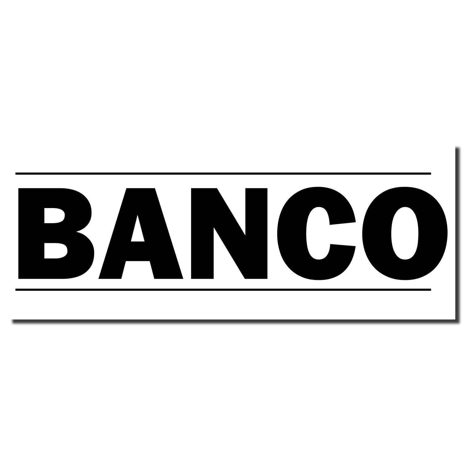 Banco logo sign with bold black BANCO lettering on white background for banking brand identity.