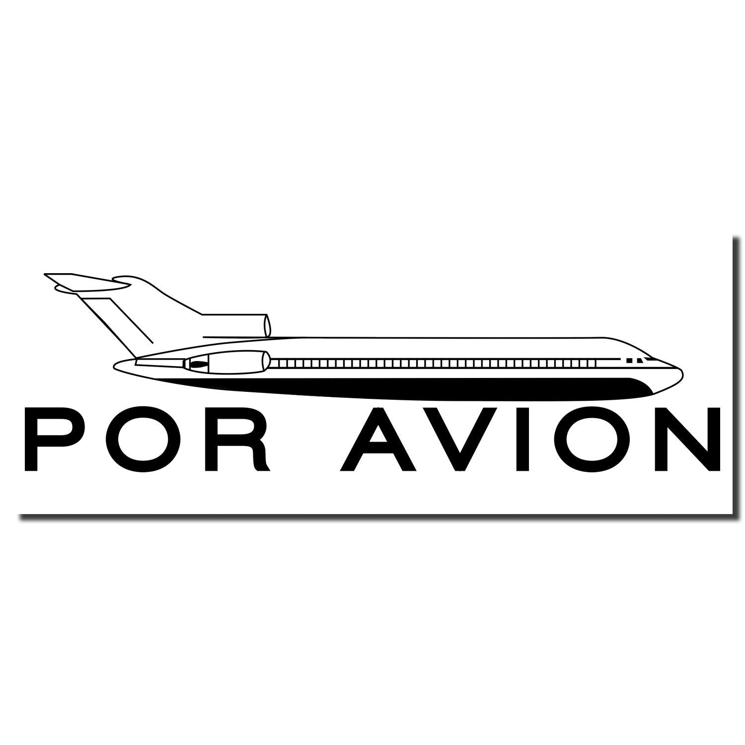 Por Avion air mail label with line-drawn airplane icon for shipping by air