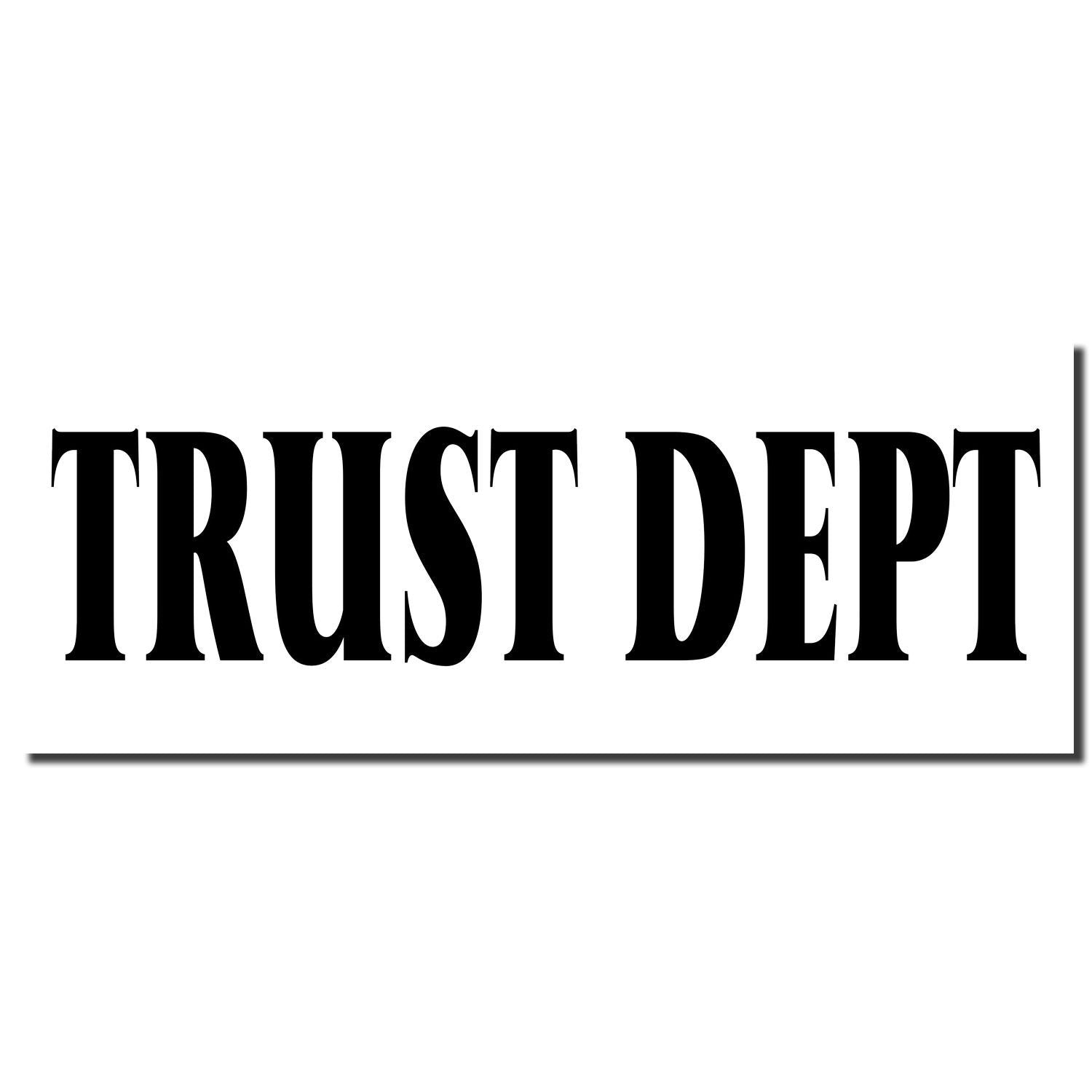 Trust Dept bold black logo text on white background for business branding or slogan