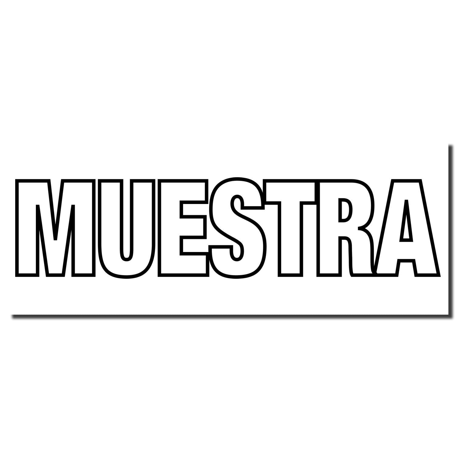 MUESTRA typographic logo in bold outlined letters for branding and product sample promotion.