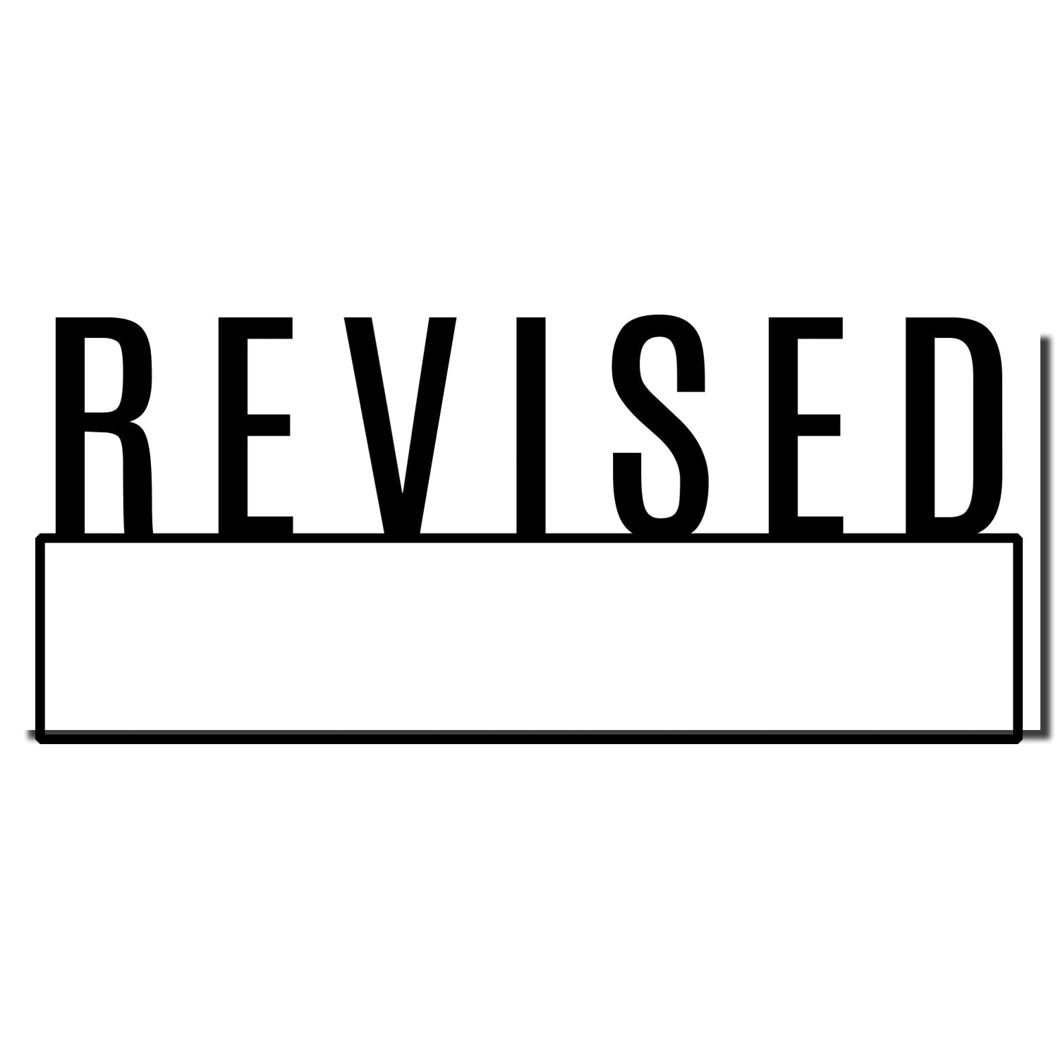 Revised stamp on blank document template, black and white approval label graphic