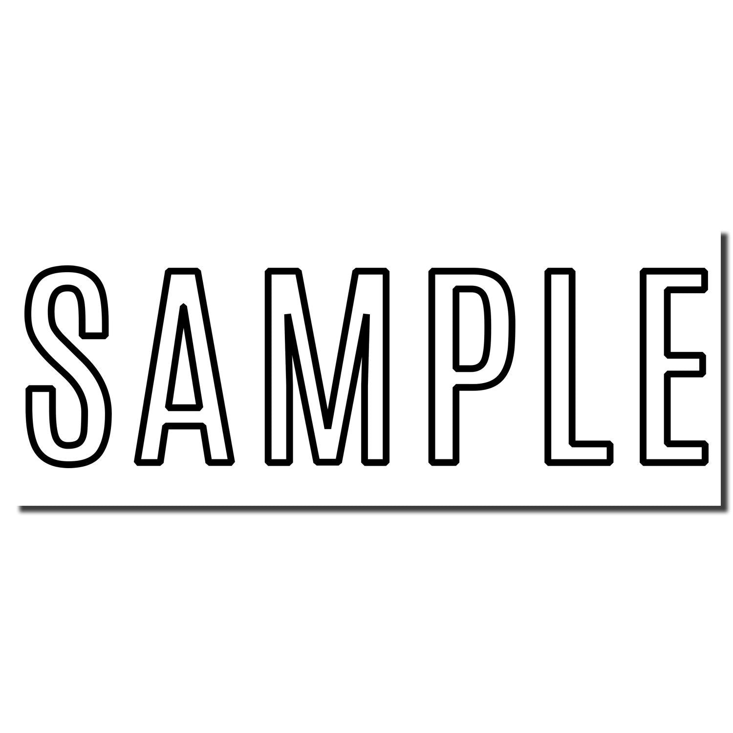 Sample wordmark in bold stencil outline lettering on a white background