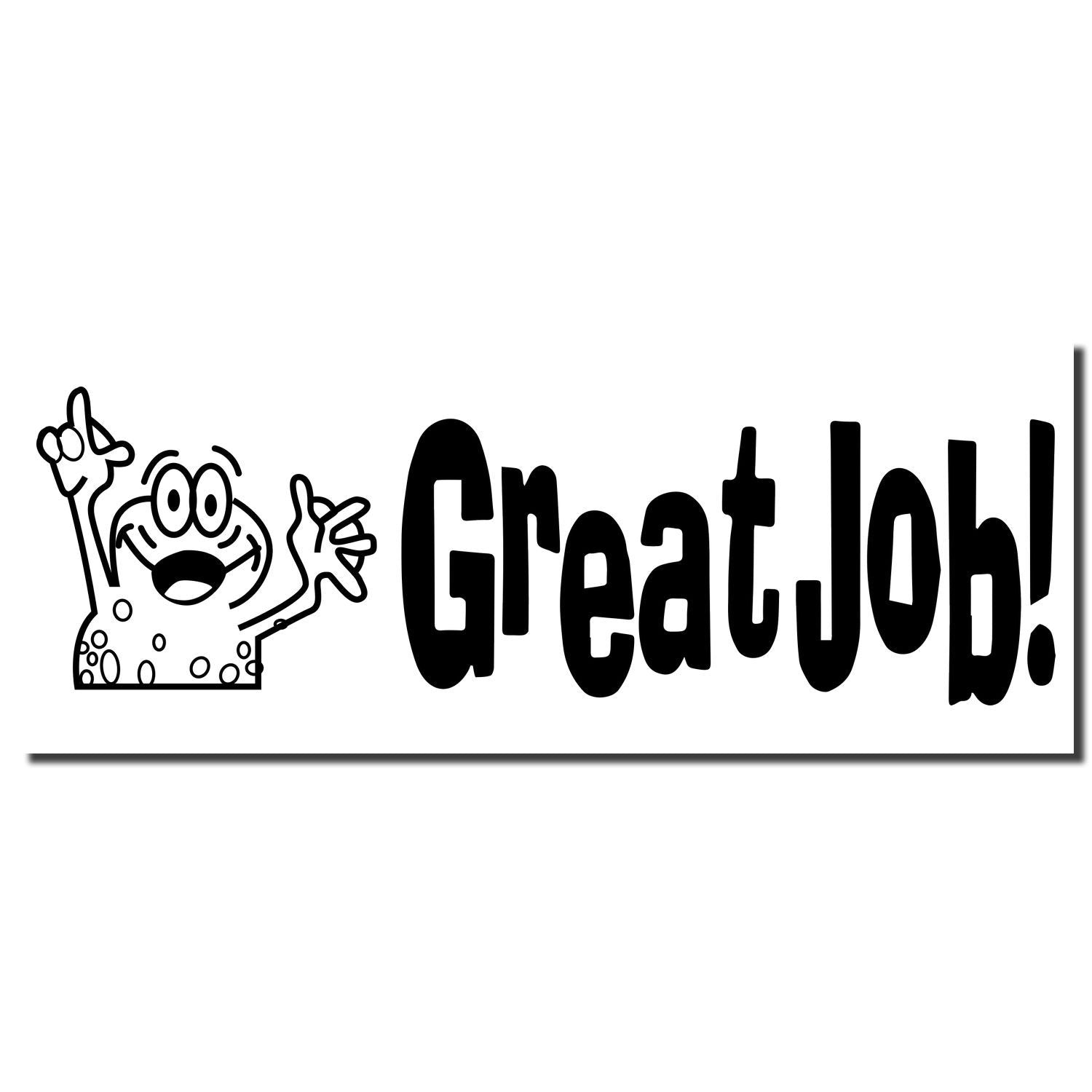 Cartoon character with balloon and slogan Great Job! encouraging achievement on a fun poster or greeting card.