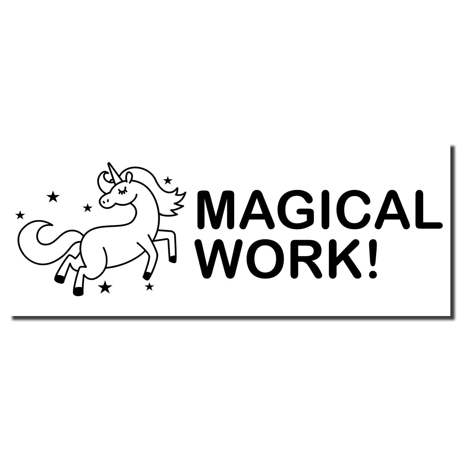 Magical work motivational banner with unicorn illustration and star sparkles, inspiring productivity and featuring MAGICAL WORK!.