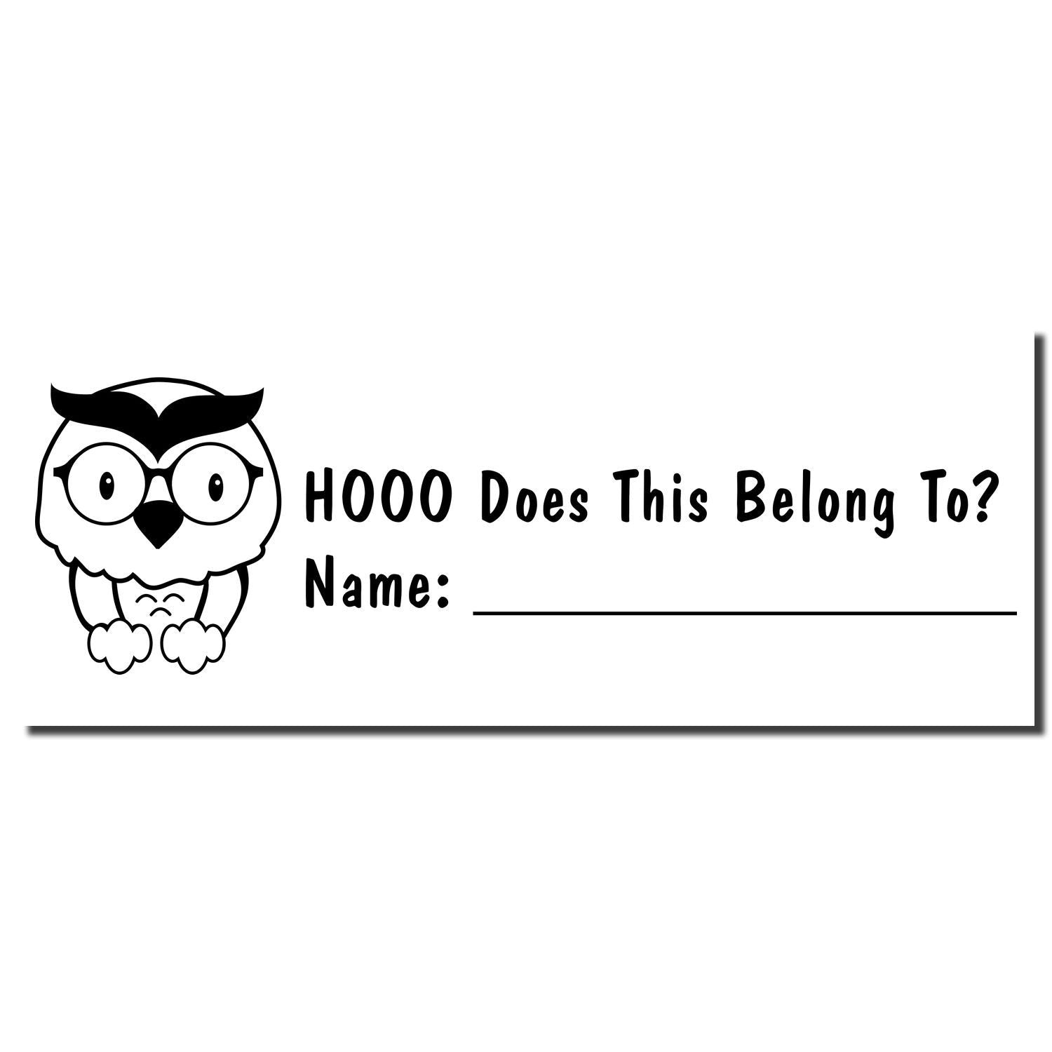 Printable classroom worksheet with cartoon owl asking HOOO Does This Belong To? and blank Name line for student writing.