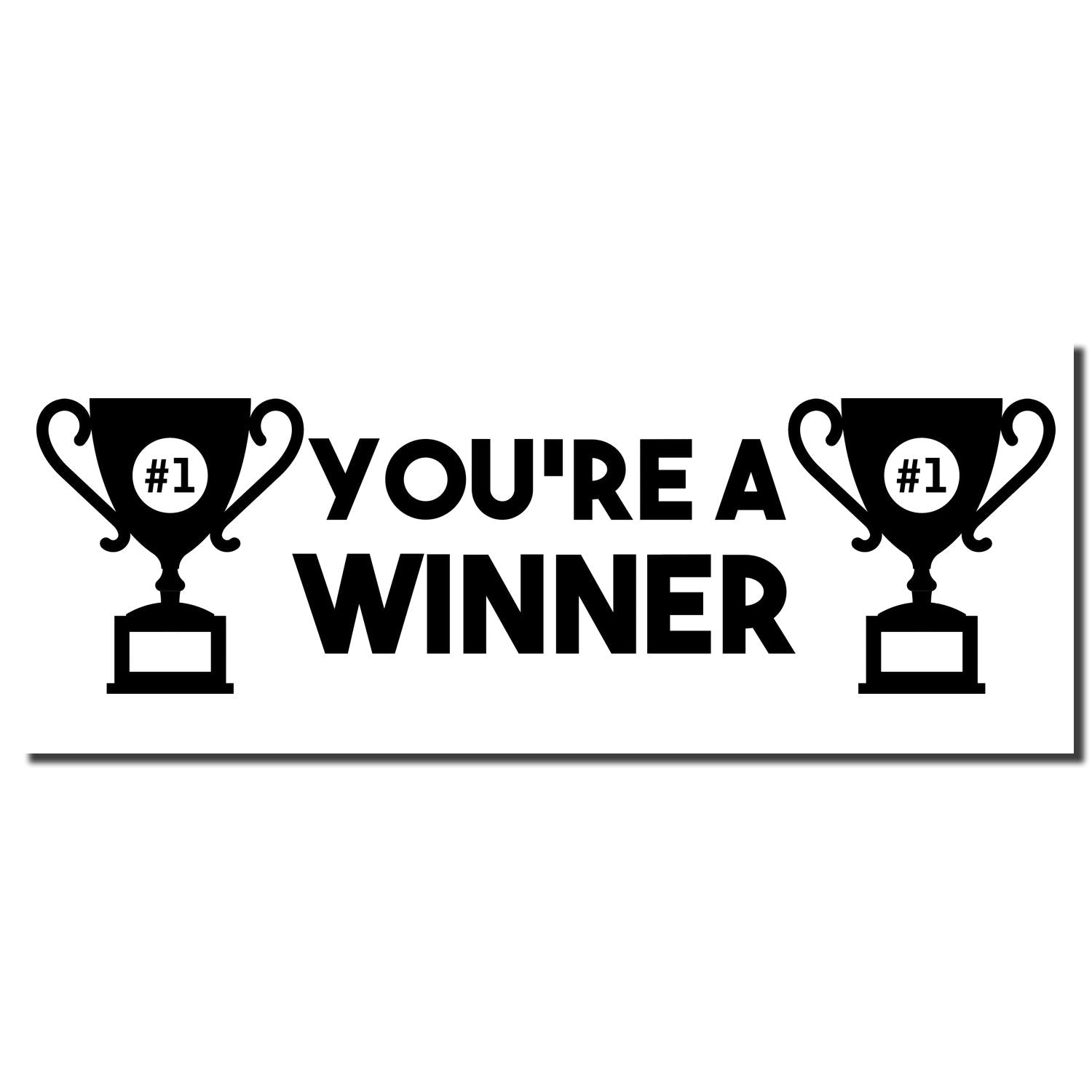Youre a winner text with #1 trophy icons, black award graphic for success and achievement.