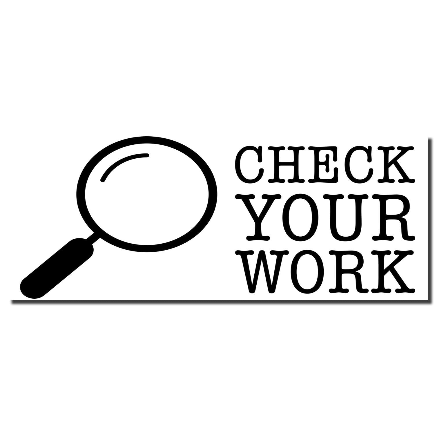 Magnifying glass icon with Check Your Work text, representing proofreading, quality control, and review.
