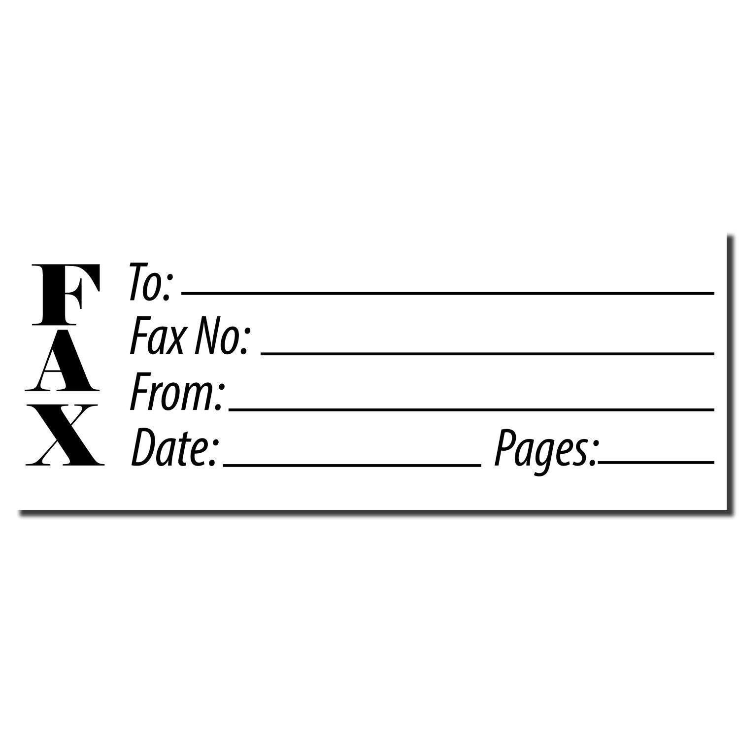 Blank fax cover sheet template with fields for To, Fax No., From, Date, and Pages, featuring large FAX text.