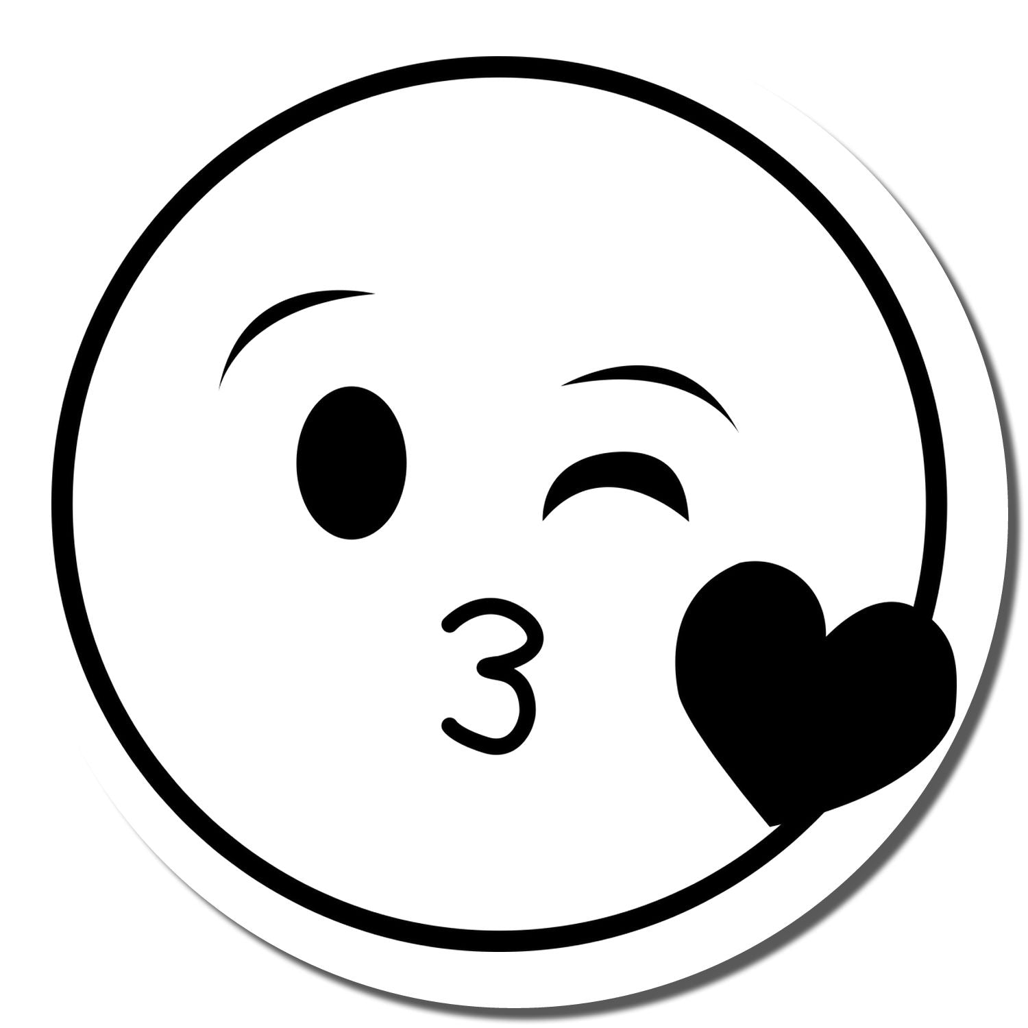 Black and white winking face blowing a kiss emoji with heart icon.