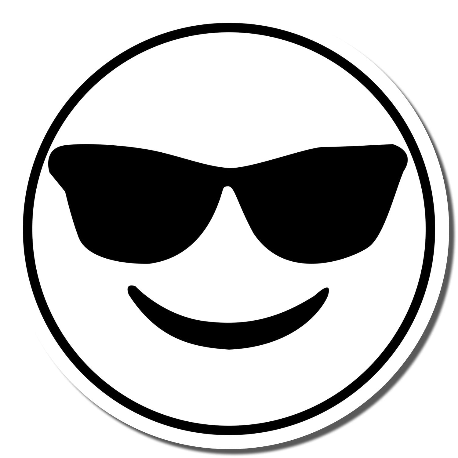 Black sunglasses smiley face icon on a white background, cool emoji symbol illustration.