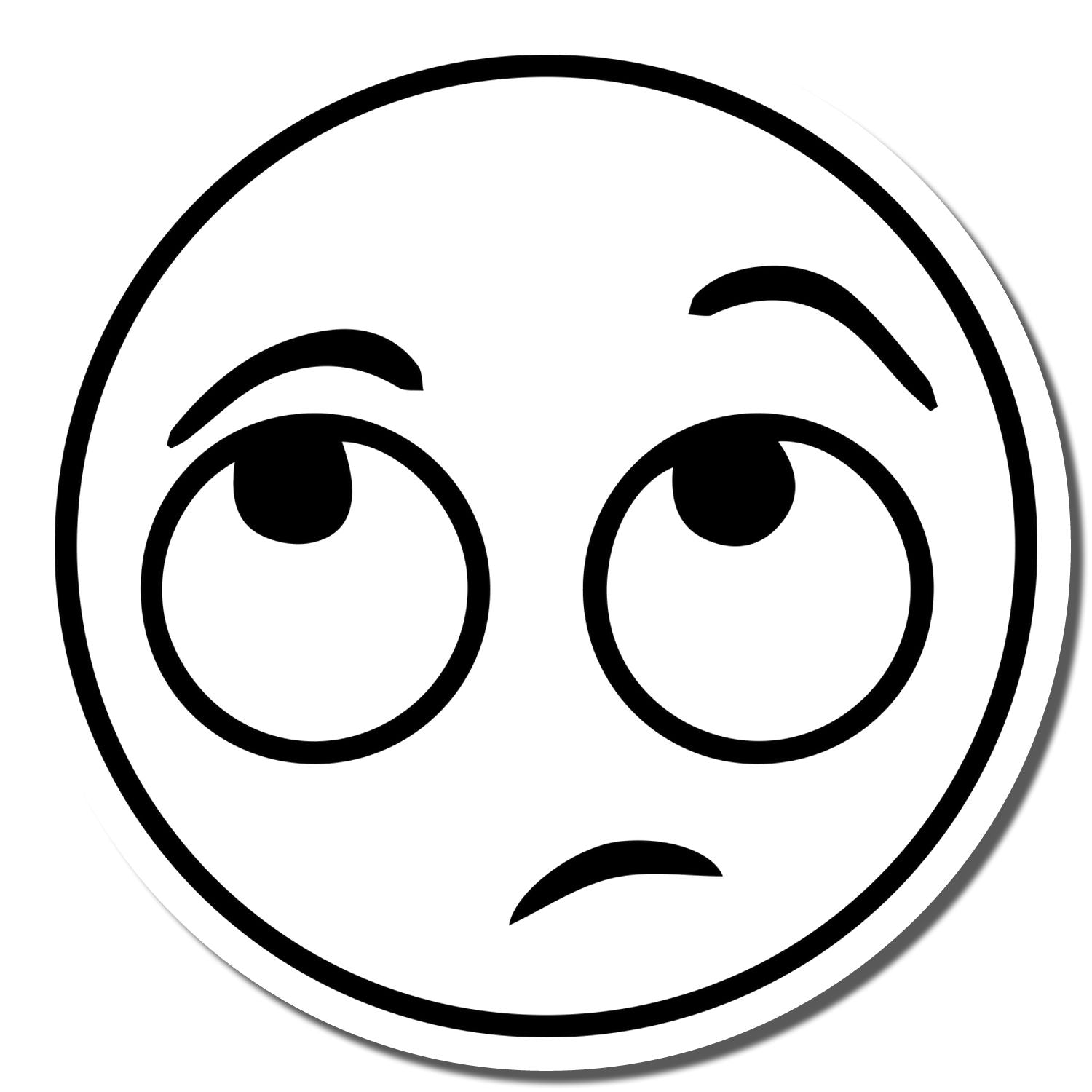 Sad black and white emoji face icon with worried eyes and a frown