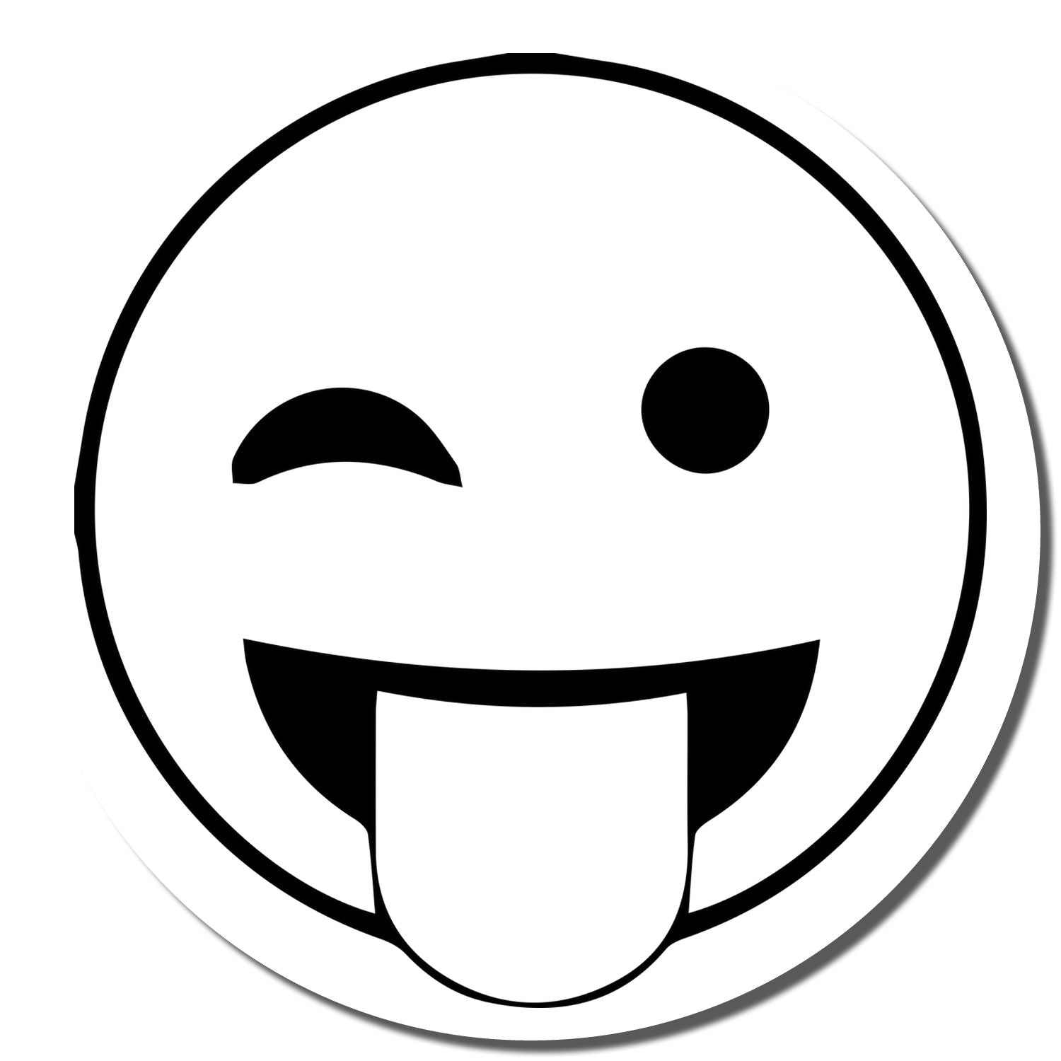 Black and white winking tongue out emoji icon on white background.