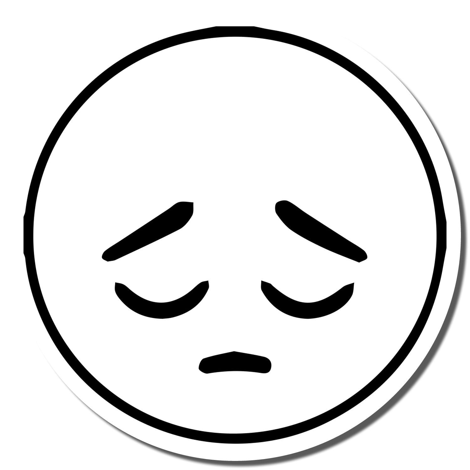 Minimalist sad face icon with closed eyes and frown, black outline on white background