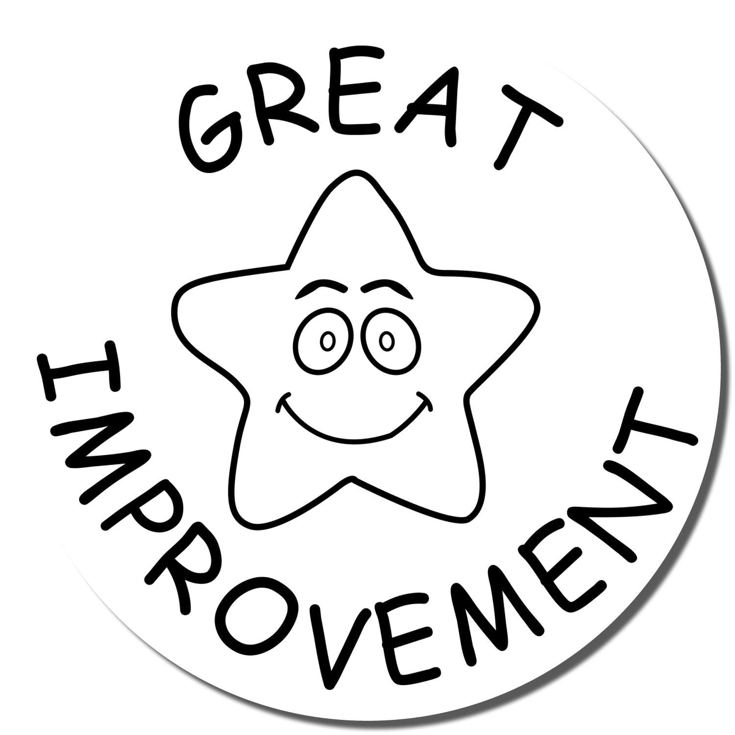 Black and white Great Improvement logo with a smiling cartoon star and circular text design.