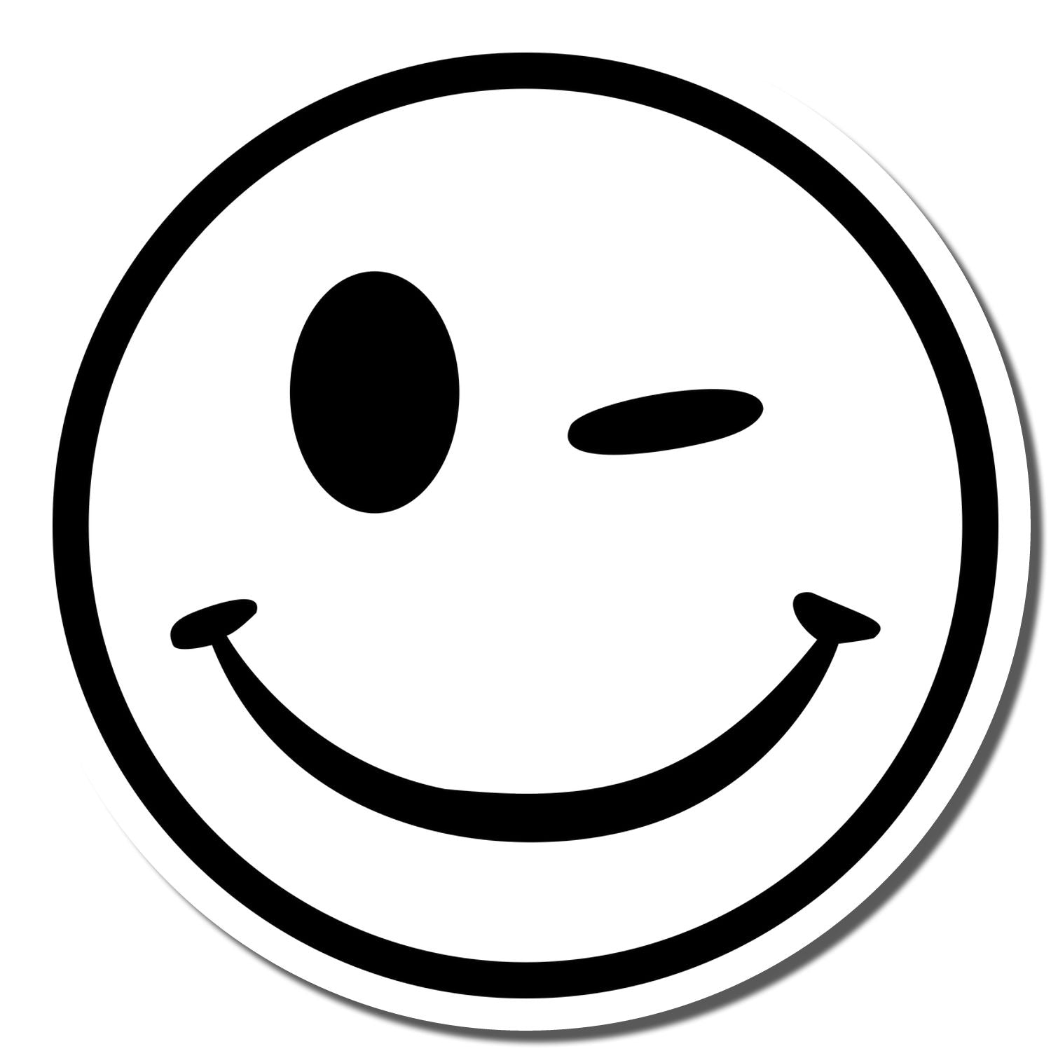 Black and white winking smiley face icon, simple happy emoji symbol on white background.