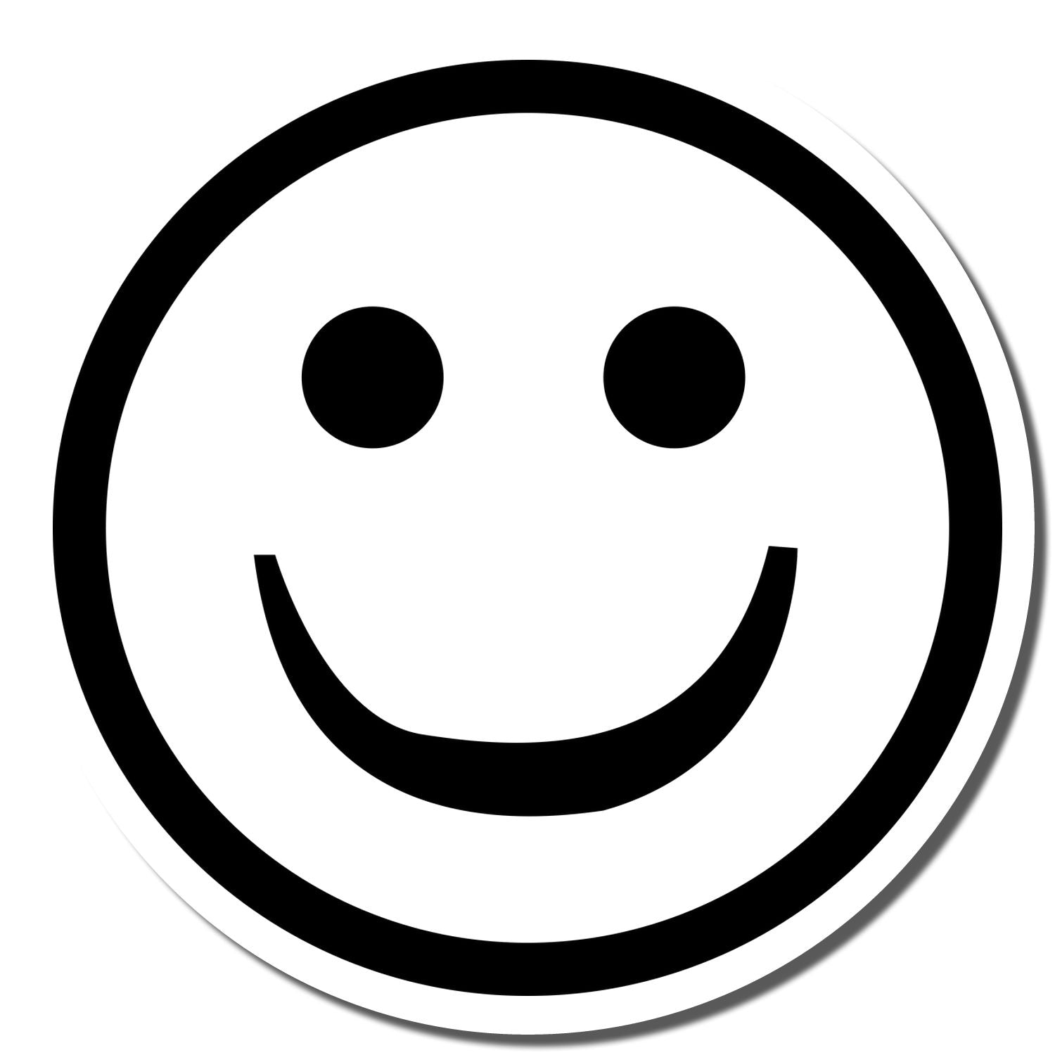 Black smiley face icon on a white background, simple happy emoji symbol.