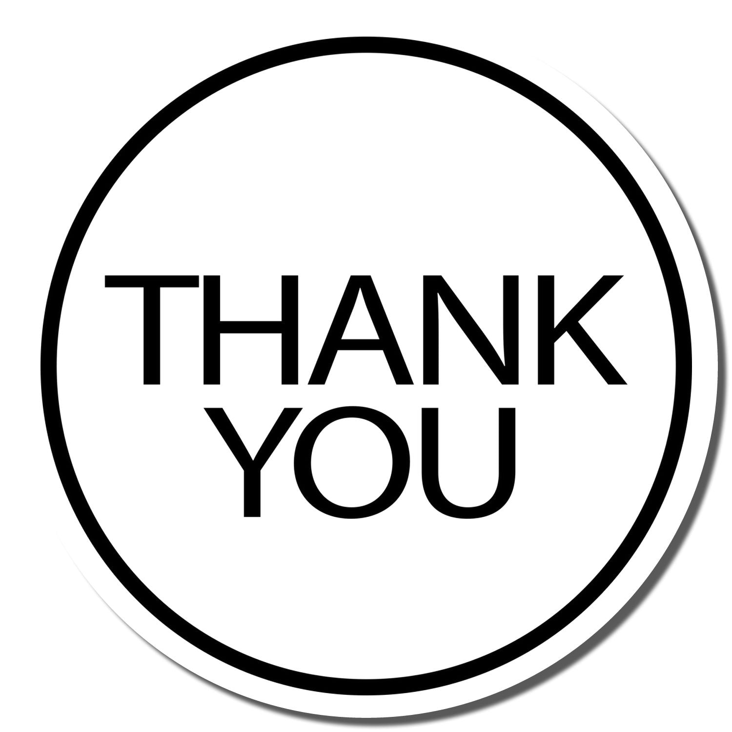 Black and white thank you circle sign with bold modern typography on a white background.