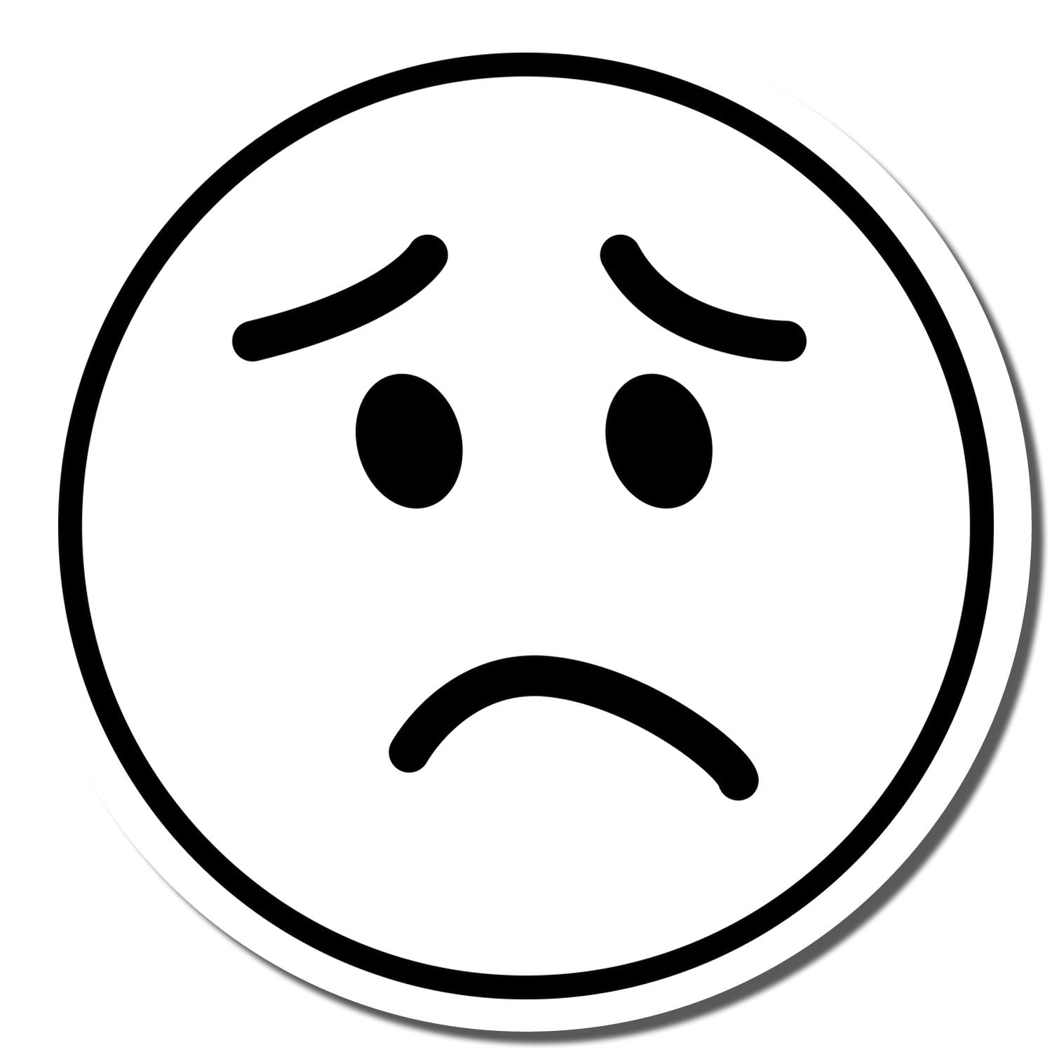 Black and white sad face emoji icon with worried expression on a white background