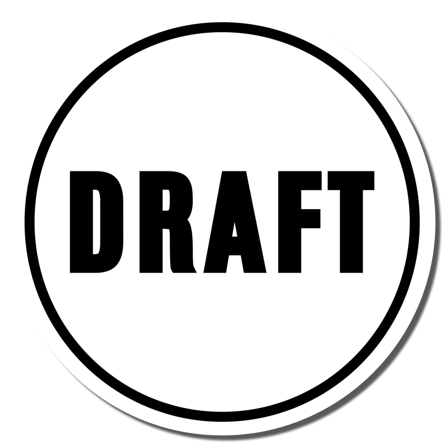 Black draft stamp icon in a circular border on white background.