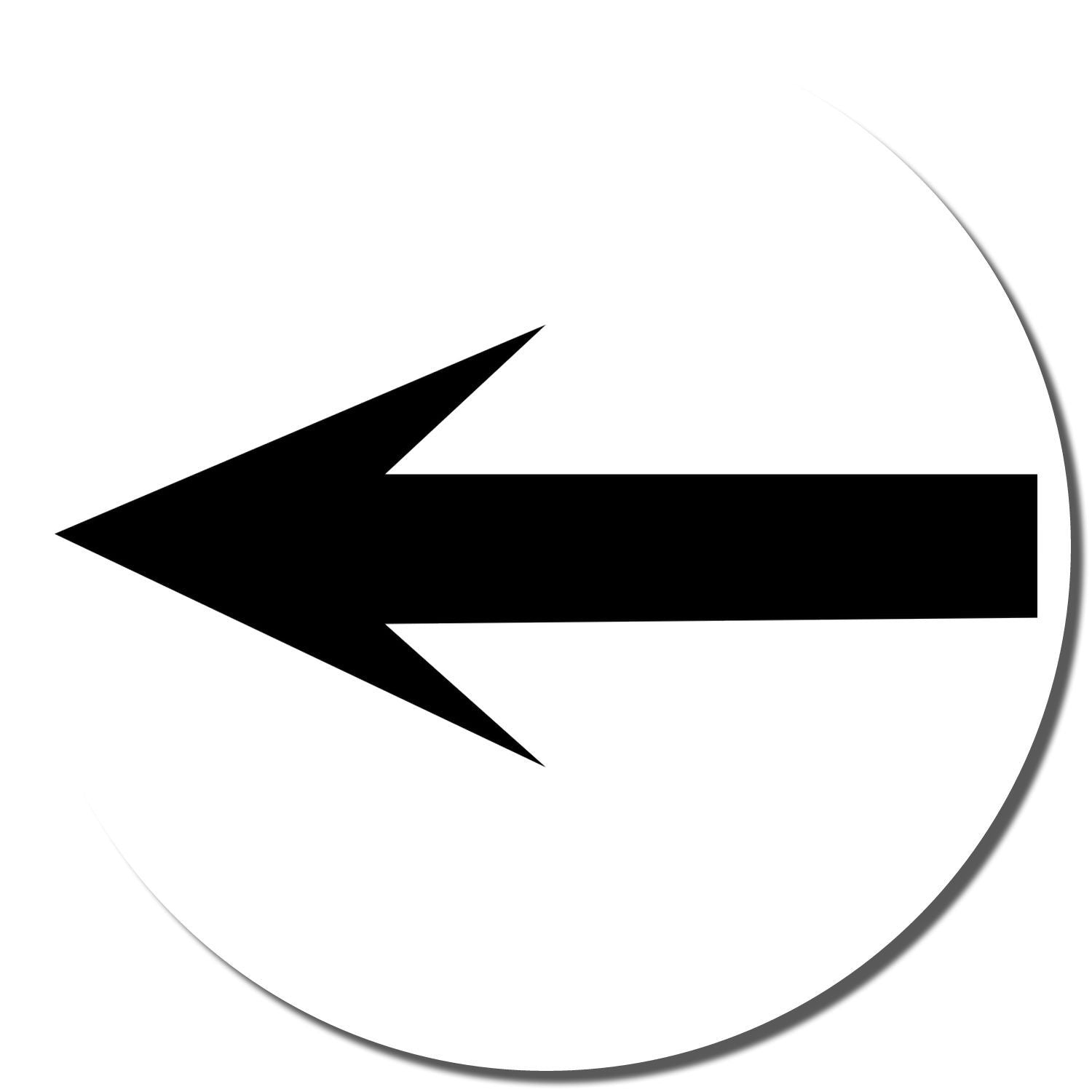 Black left arrow icon in a white circular button, simple back navigation symbol.