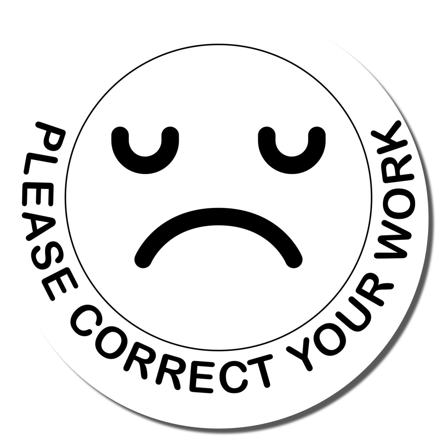 Sad face icon with Please Correct Your Work text on a white background.