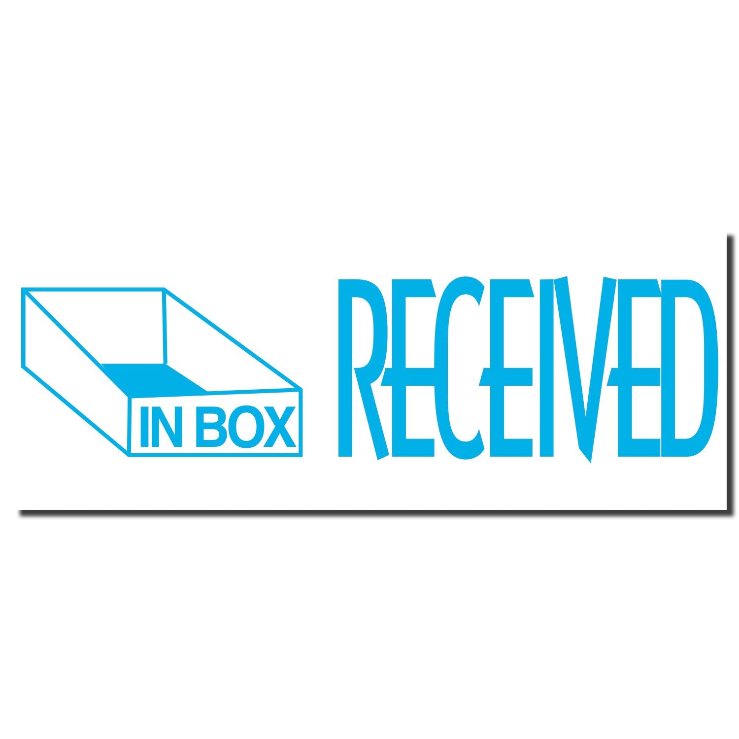 INBOX to RECEIVED shipping logo showing package delivery status, blue text and inbox icon