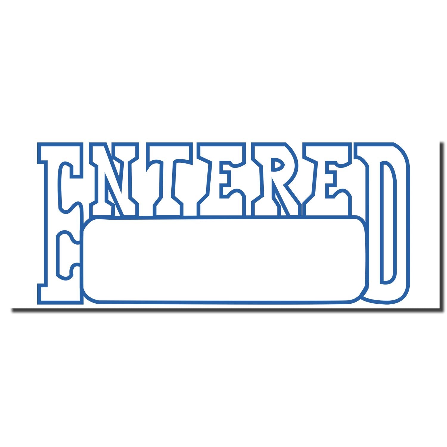 Blue stencil-style lettering logo with empty ribbon banner for customizing text and branding signage