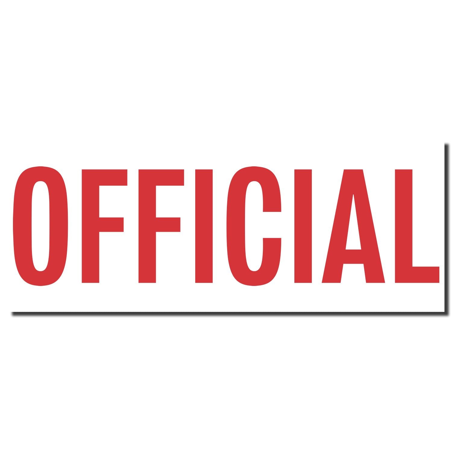 OFFICIAL bold red lettering on a white sign, marking official status for branding or documentation purposes.