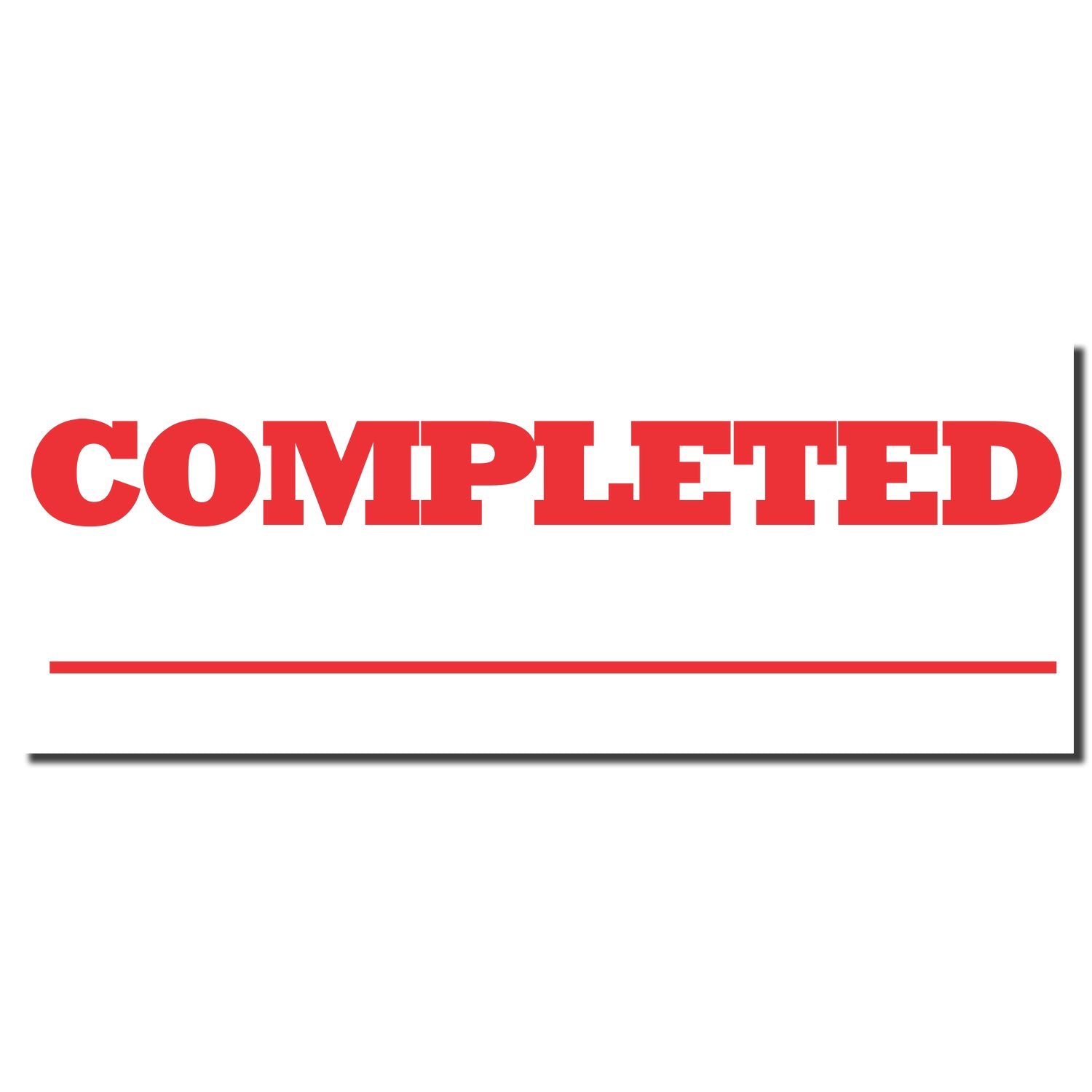 Completed status graphic with bold red COMPLETED text and underline on a white background.