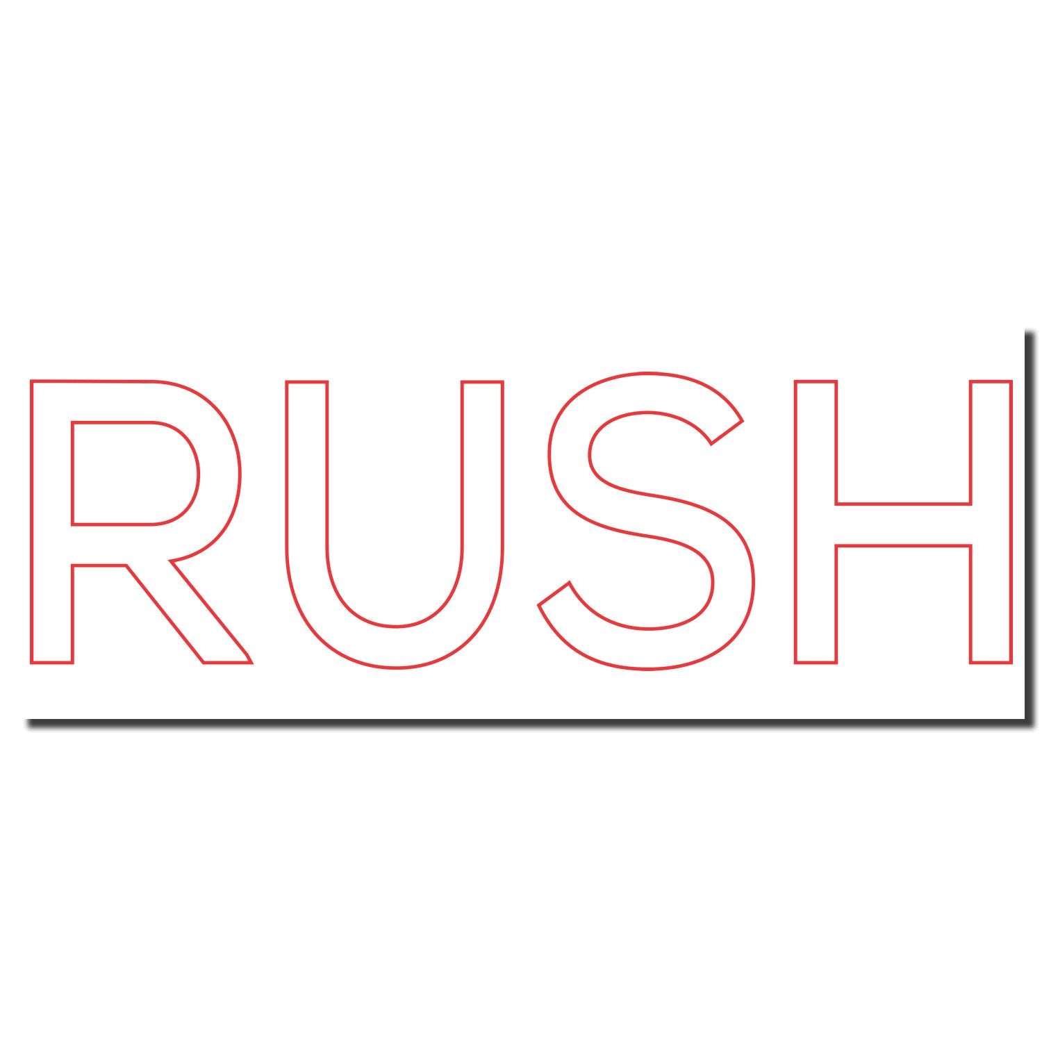RUSH brand wordmark with red outline letters on white background, promotional typography graphic.