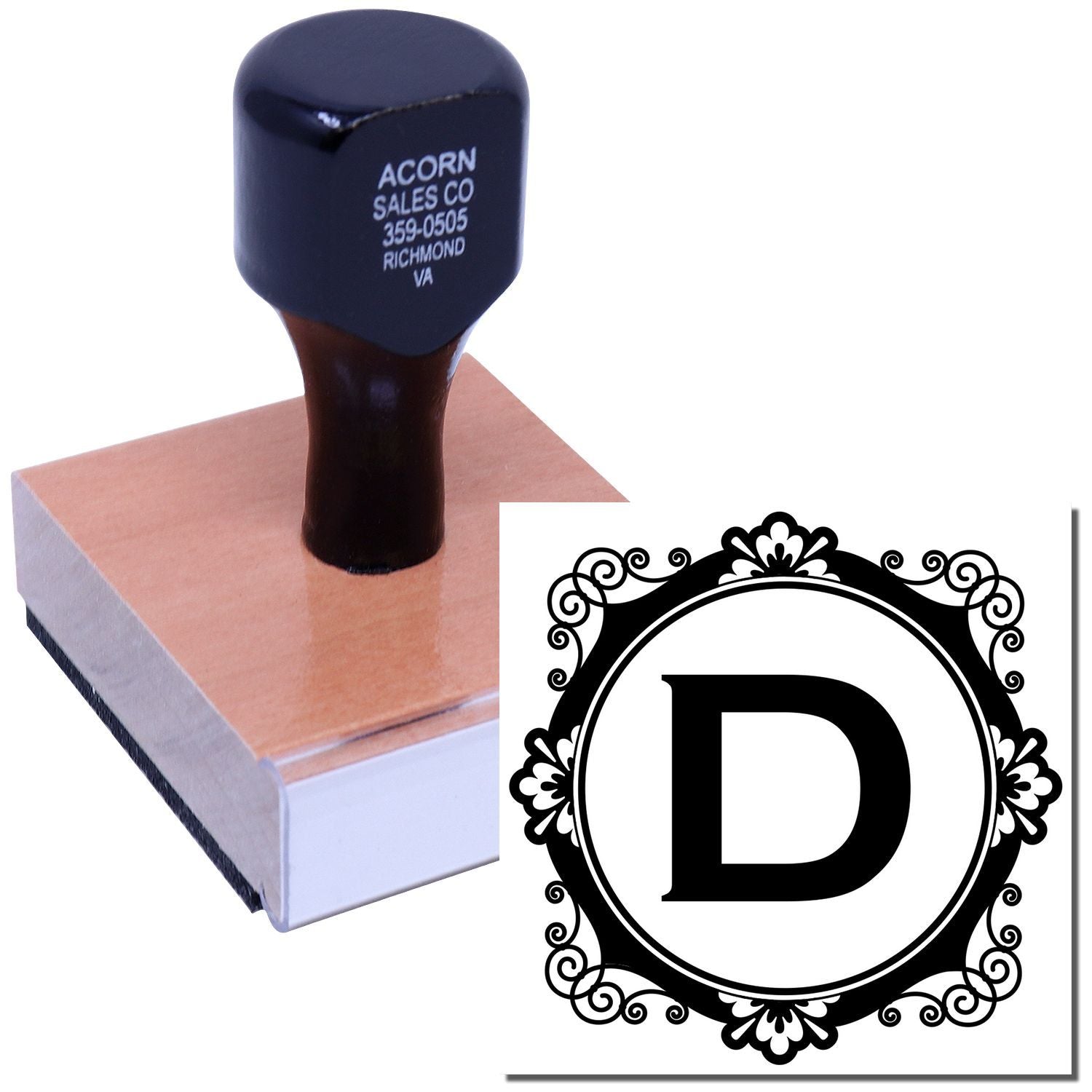 Decorative letter D custom rubber stamp for monograms, crafts, and personalized business branding