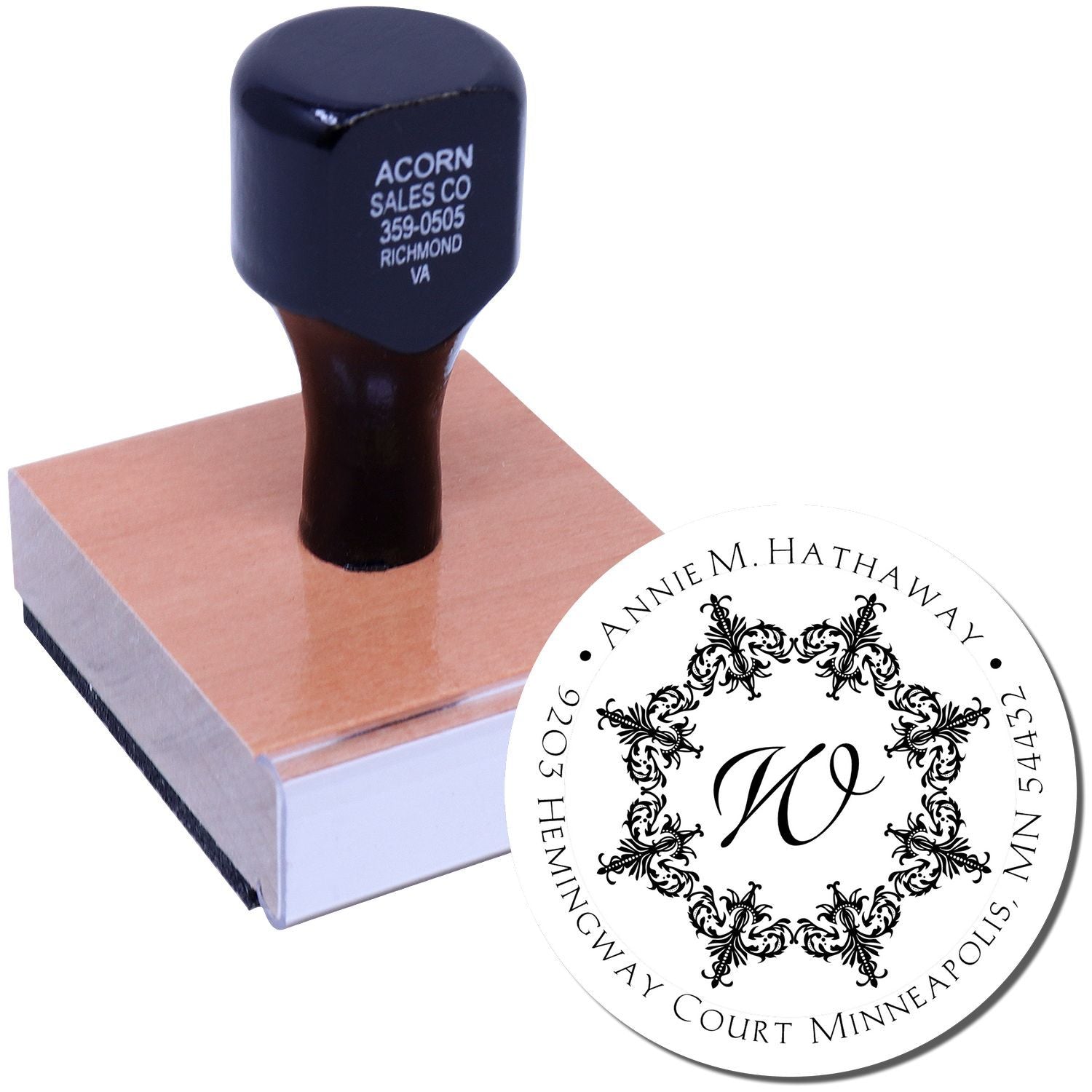 Custom rubber stamp with monogram return address design for wedding invitations, envelopes and stationery