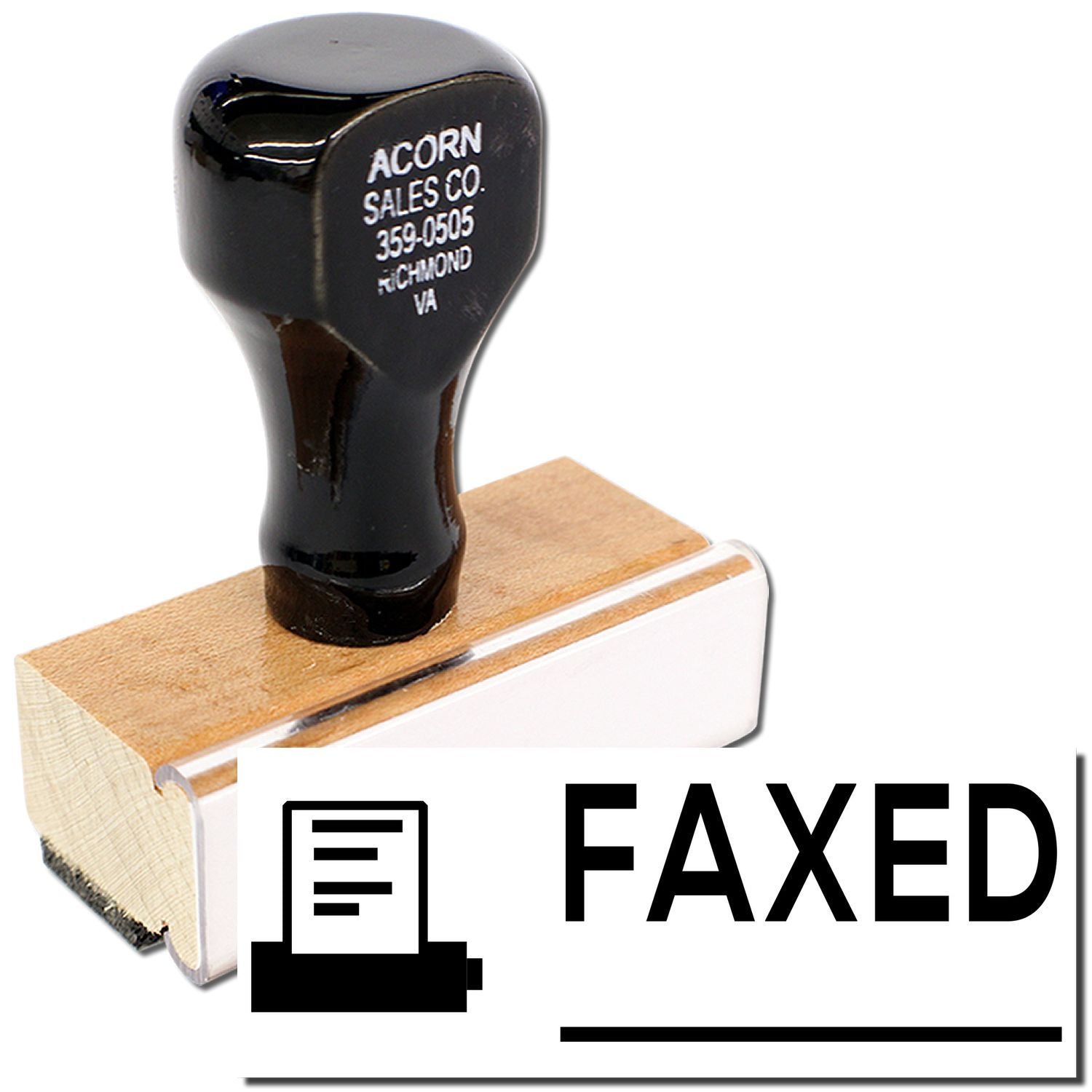 Acorn Sales Co. 359-0505 rubber stamp on wooden base for marking FAXED office documents