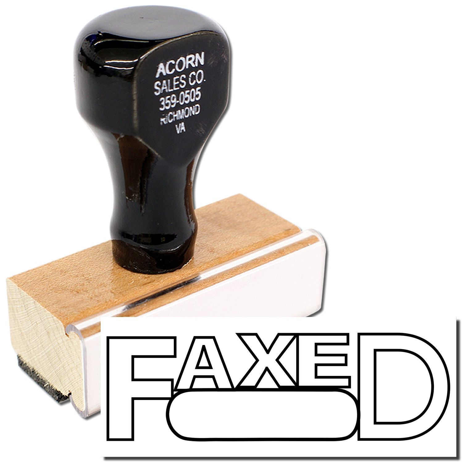 Acorn Sales Co. branded golf club head on wooden block with FAXED logo and contact 359-0505, Richland WA.