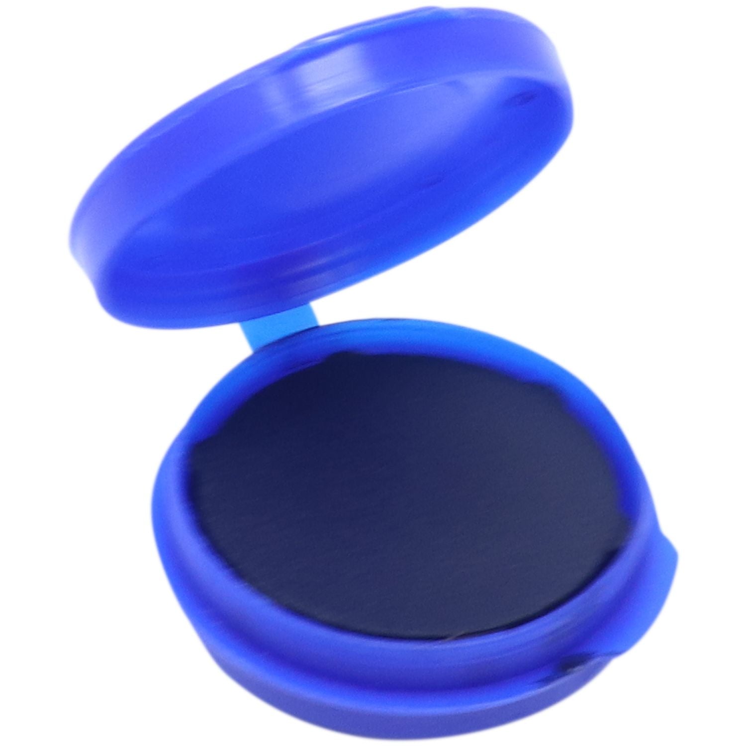 Open blue plastic cosmetic jar isolated on white background