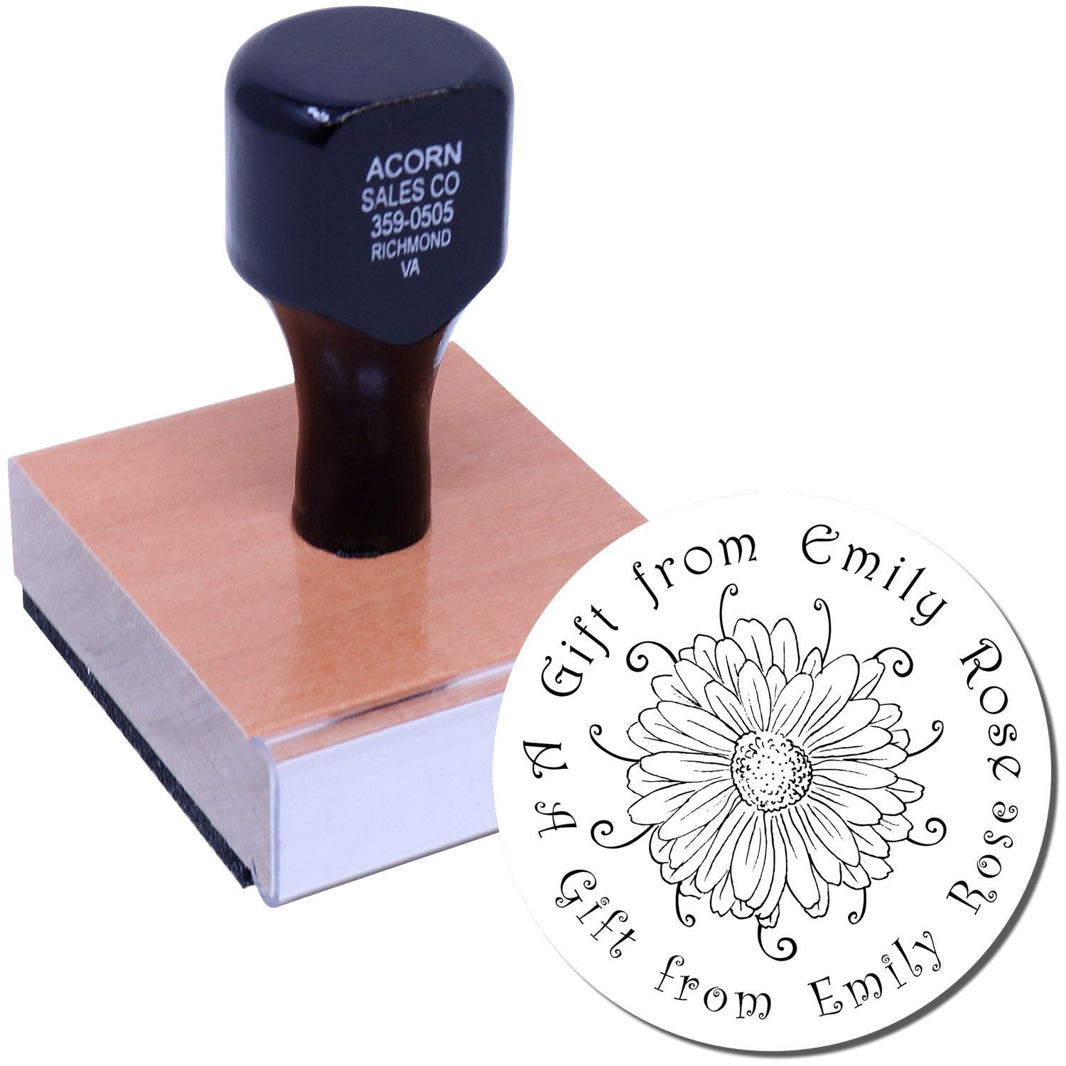 Custom rubber stamp with floral Gift from Emily Rose design for personalized handmade gifts, cards, and packaging.