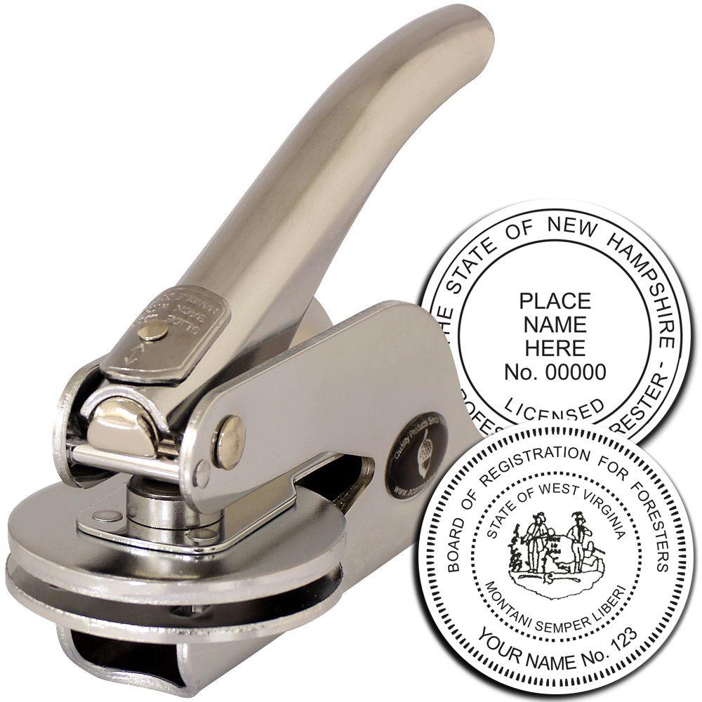 Chrome handheld embossing seal press with custom state seal examples for official documents