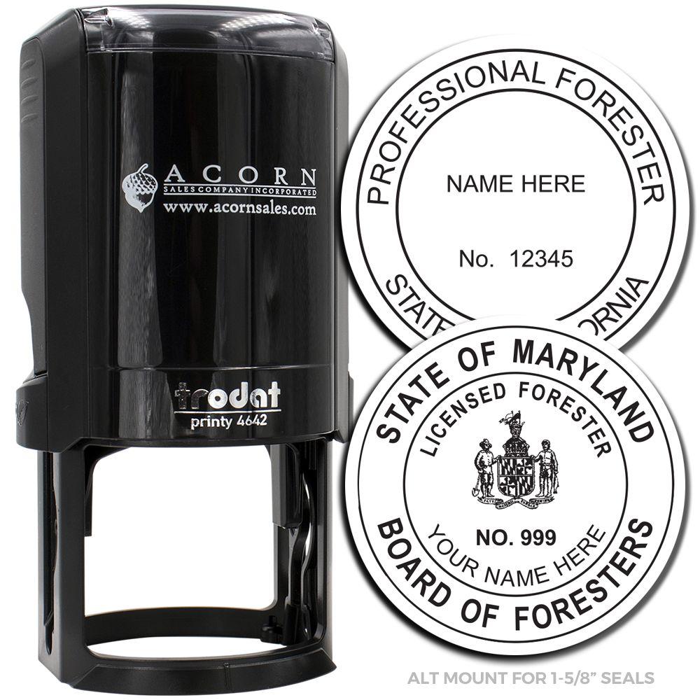 Black professional forestry embosser with custom State of Maryland Board of Foresters seal stamp