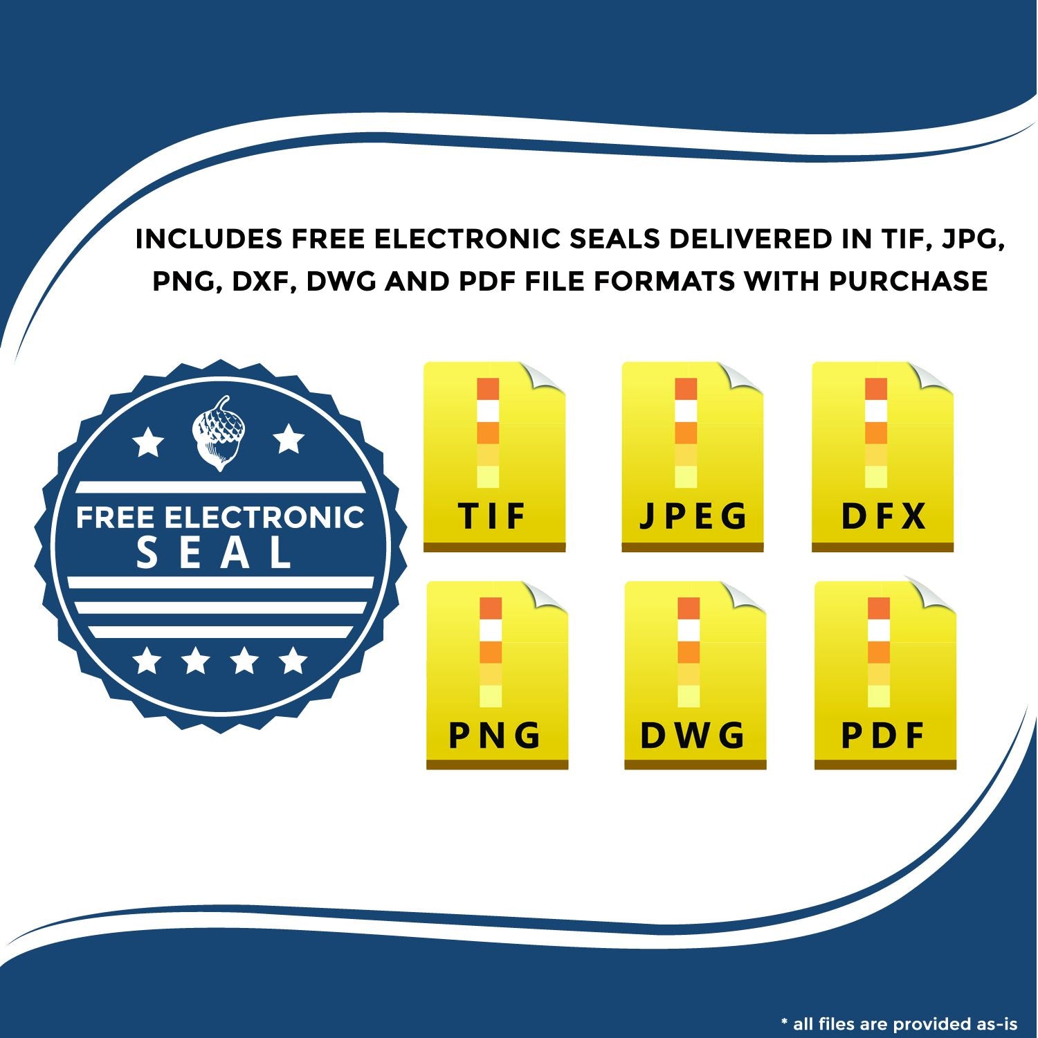 Free electronic seal logo with TIF, JPEG, PNG, DXF, DWG, and PDF file formats available for purchase.
