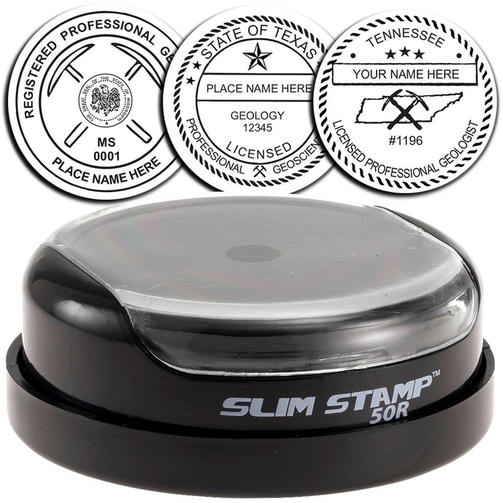 Slim Stamp 50R custom professional geologist seal embosser with state licensing stamp examples and compact desk stamp design