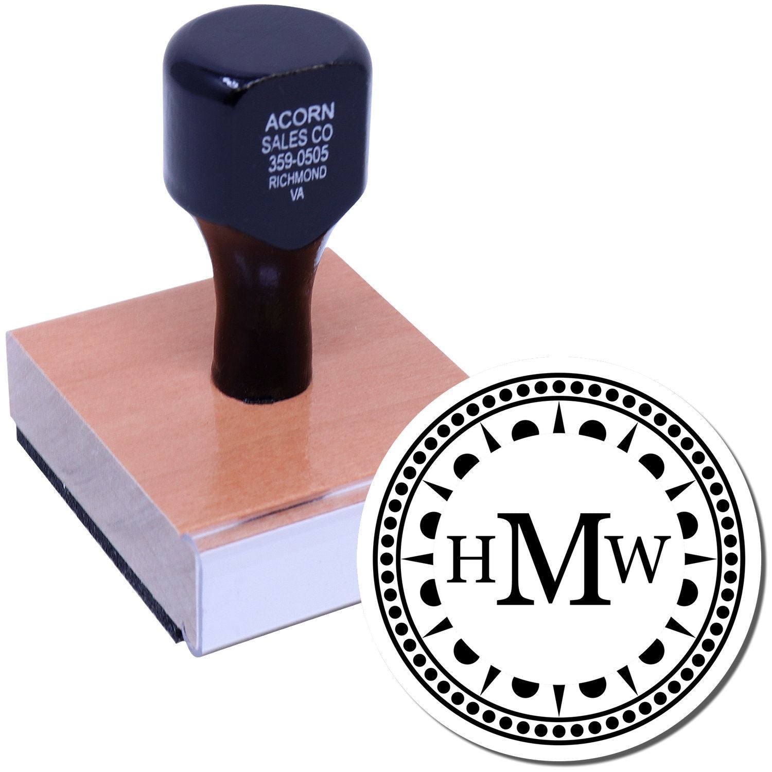 Custom rubber stamp with HMW logo for business branding and office use