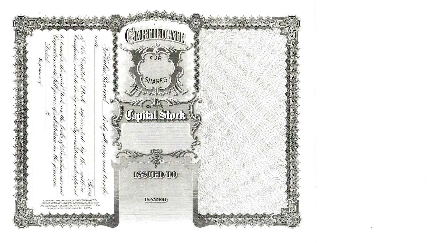 Goes 15 Blank Stock Certificate