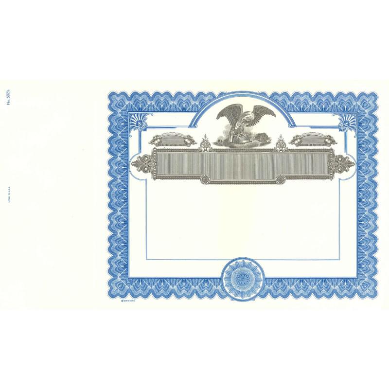 Ornate blue security certificate frame with engraved scrollwork and blank center area for document title and details