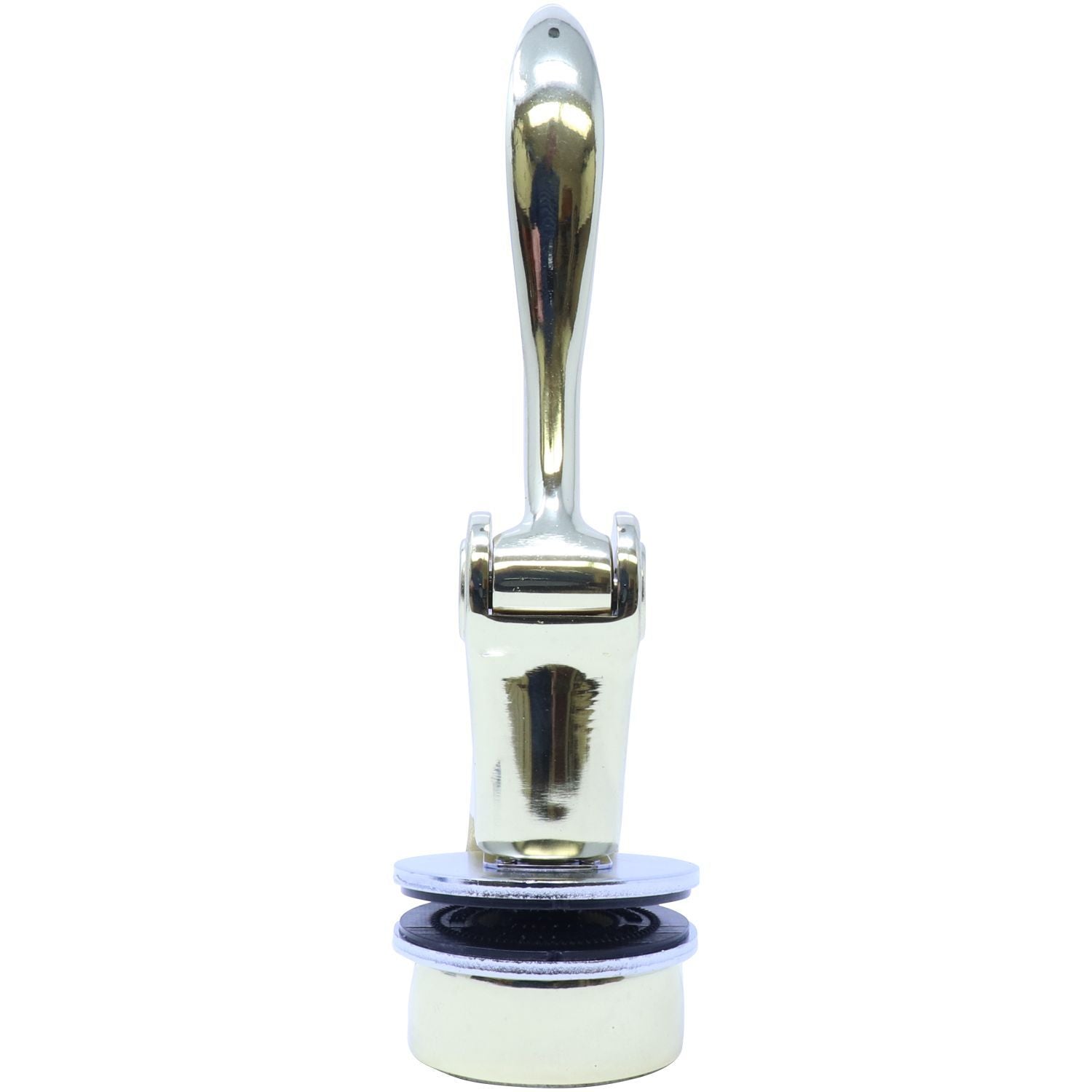 Polished chrome faucet handle isolated on a white background